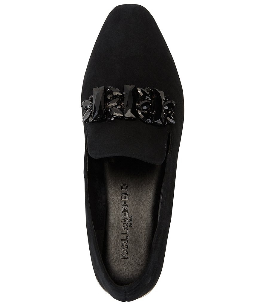 KARL LAGERFELD PARIS Bri Suede Jeweled Ornament Platform Loafers