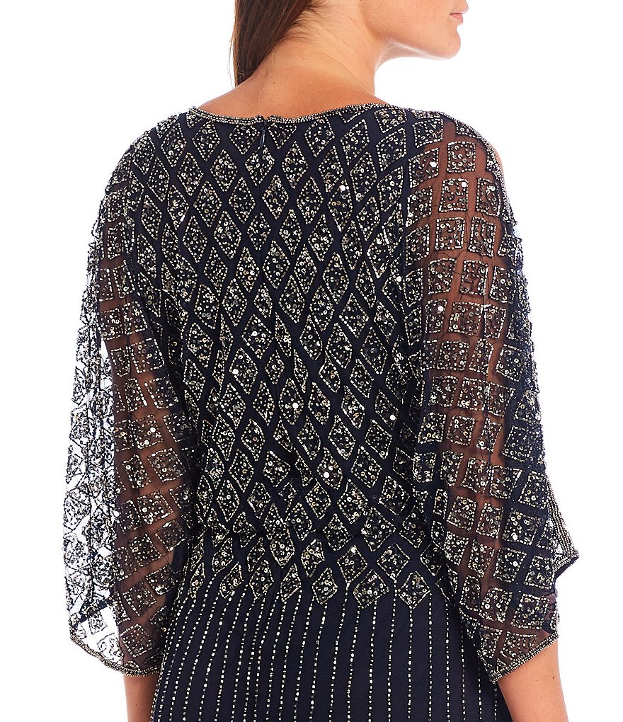 Pisarro Nights Petite Size Beaded Bodice Cold Shoulder Blouson Gown