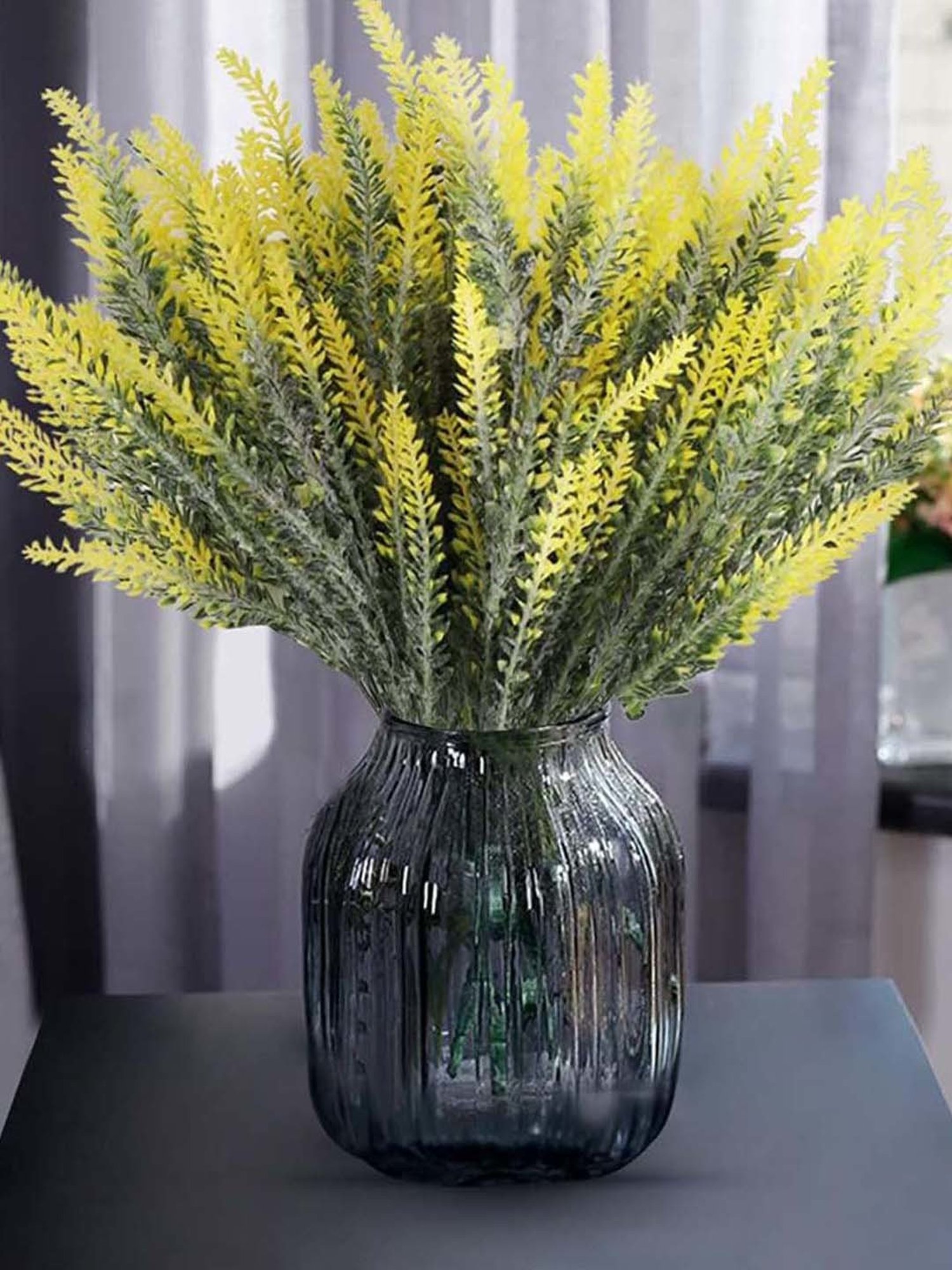 Homesake Yellow Plastic Artificial Lavender Flowers Plants For Kitchen Garden - Set of 6