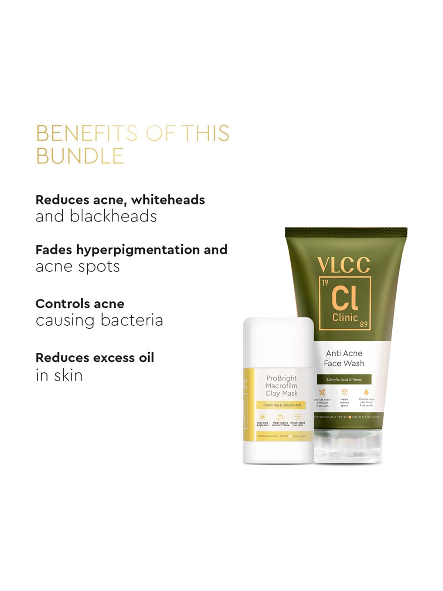 VLCC Clinic Anti Acne Face Wash & ProBright Macrofilm Clay Mask Combo
