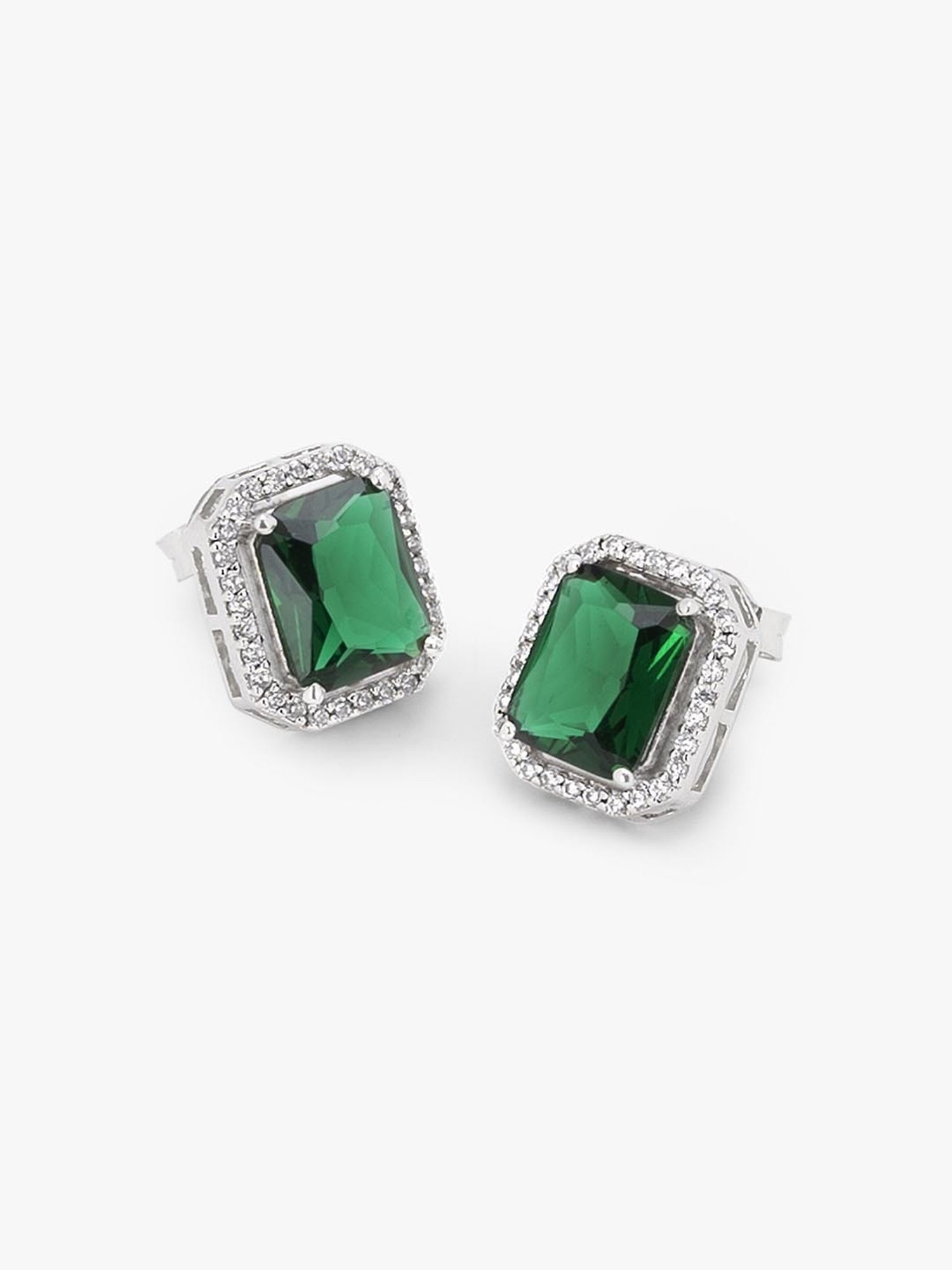March by FableStreet Sterling Silver Green Zircon Stud Earrings for Women