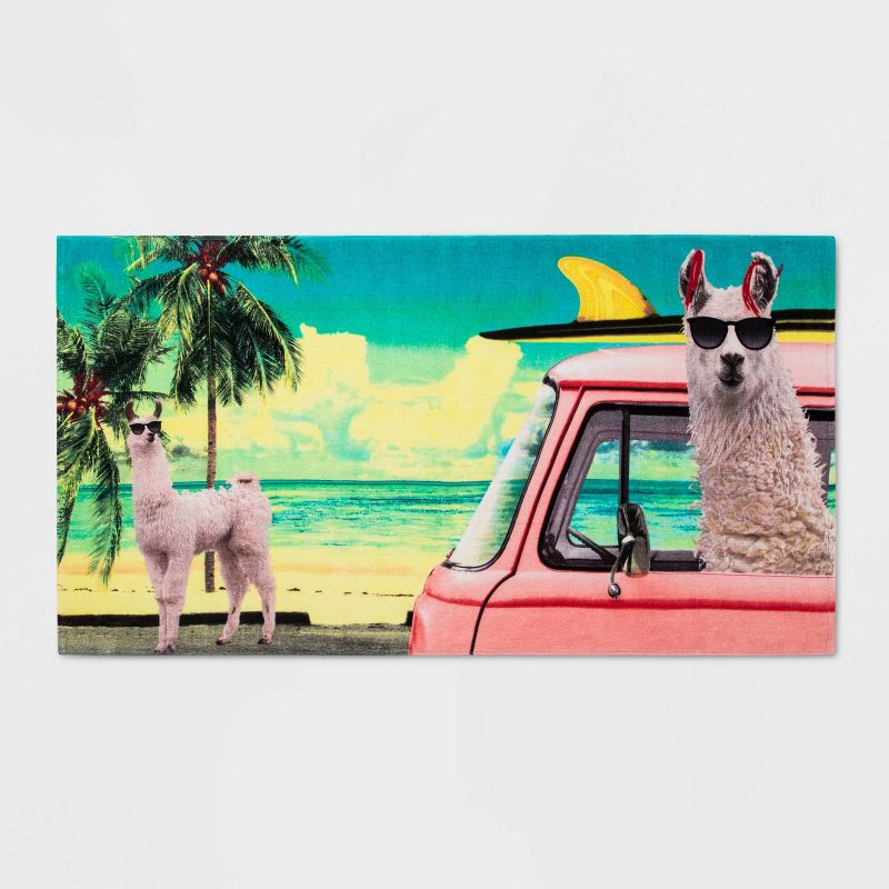 Surfing Llama in Car Beach Towel Pink - Sun Squad™