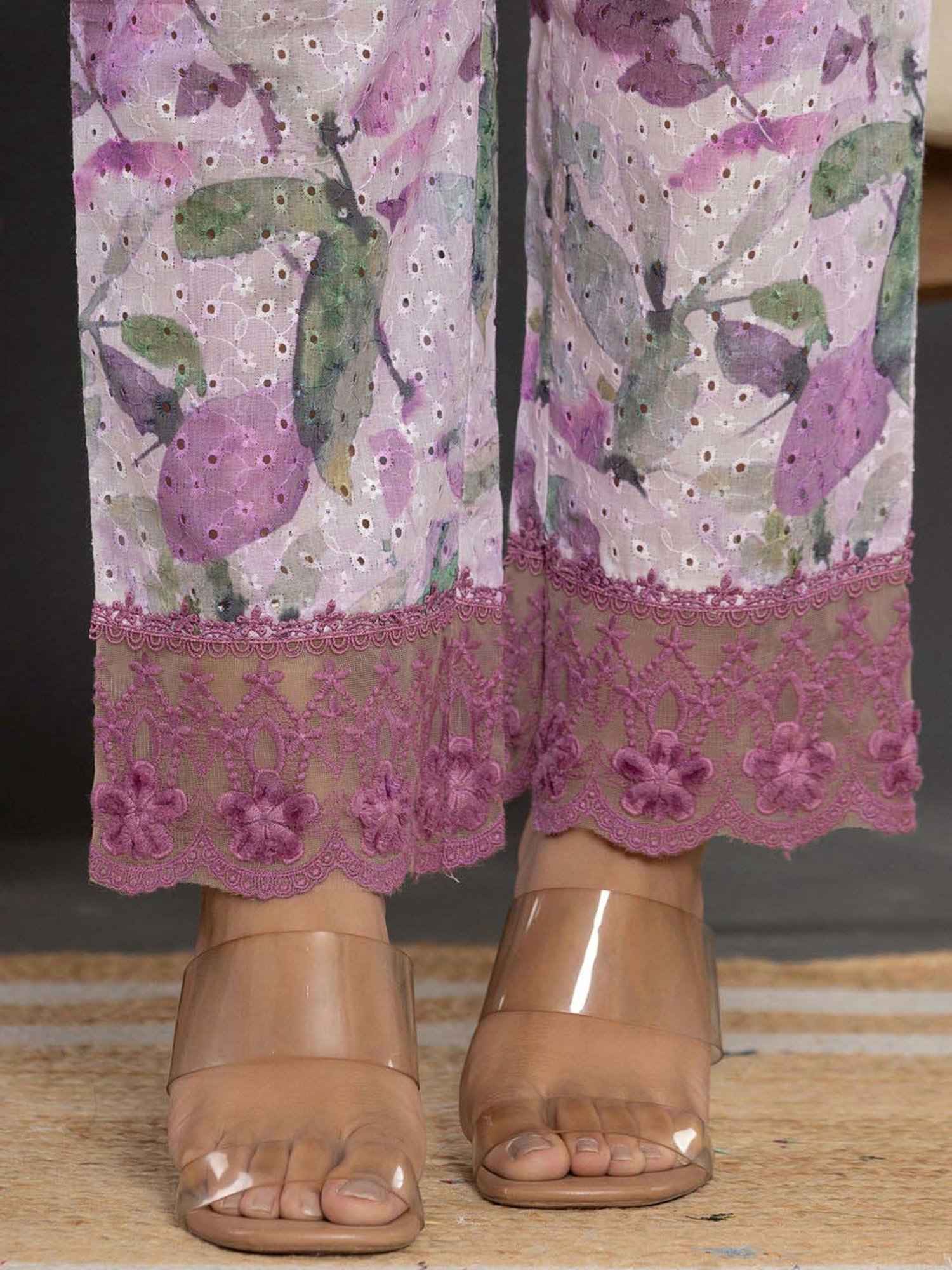 Yufta Purple Cotton Printed Tunic Pant Set