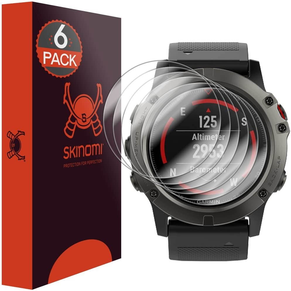 Skinomi TechSkin [6-Pack] Clear Screen Protector for Garmin Fenix 5X (Garmin Fenix 5X Plus) [Full Coverage] Anti-Bubble HD TPU Film
