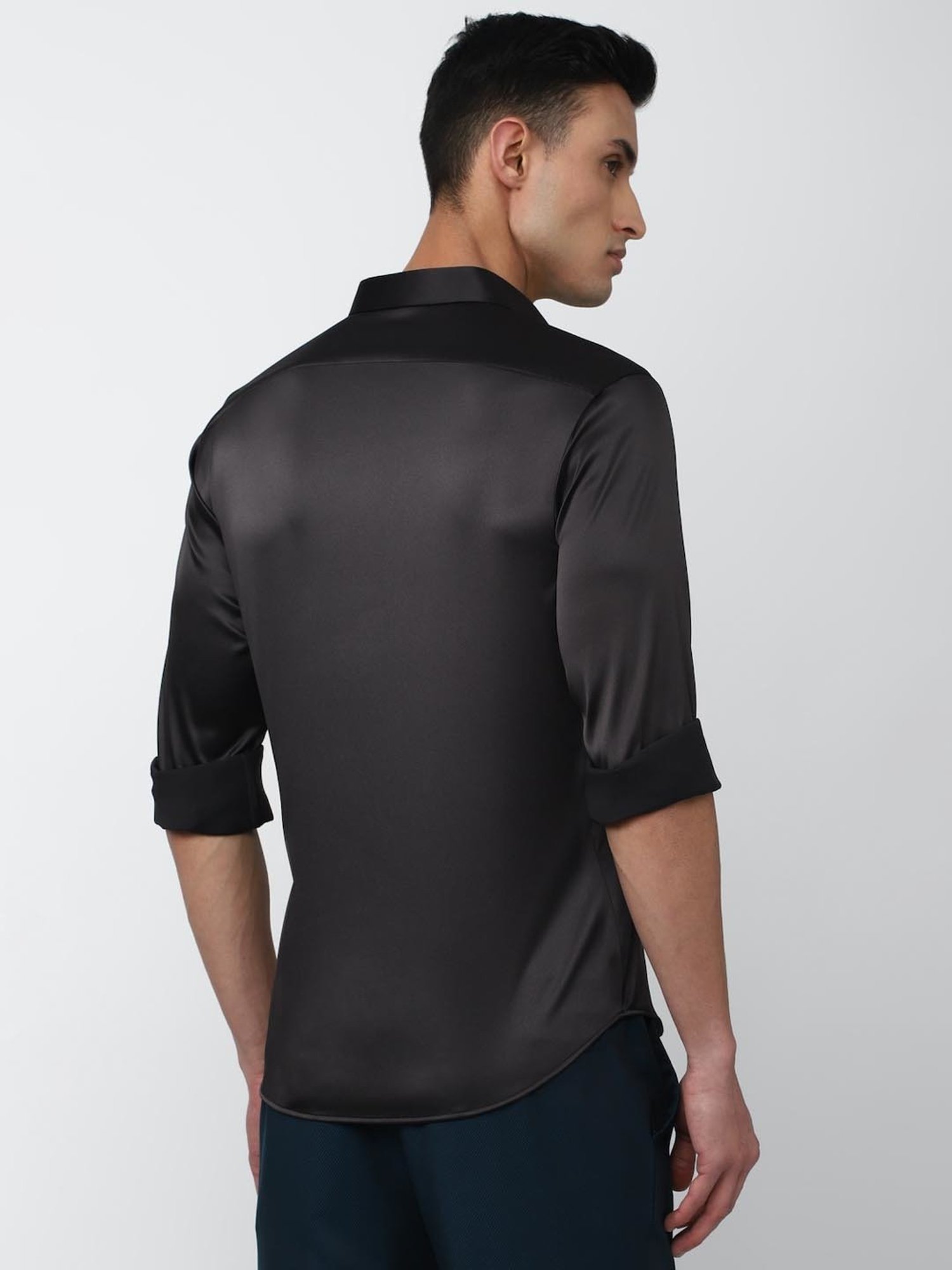 V Dot Black Slim Fit Shirt