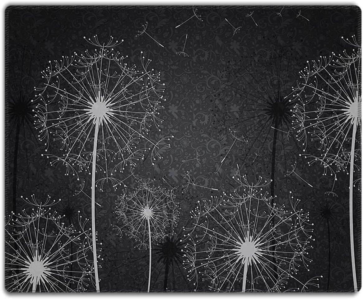 Meffort Inc Mouse Pad with Stitched Edges & Non-Slip Base, Smooth Silk Surface Gaming Mousepad - Black White Dandelion
