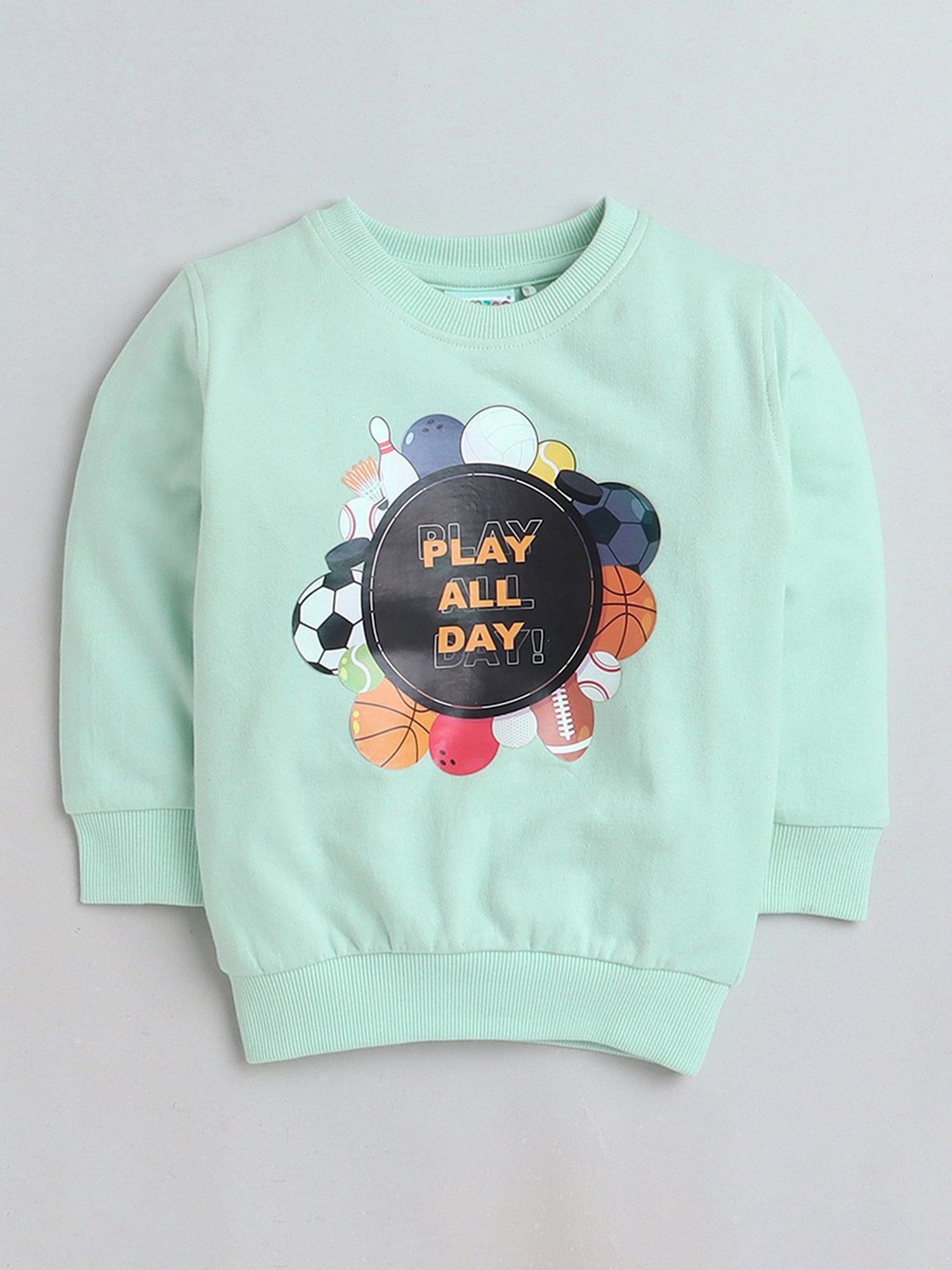 Bumzee Kids Mint Green Graphic Print Full Sleeves Sweatshirt