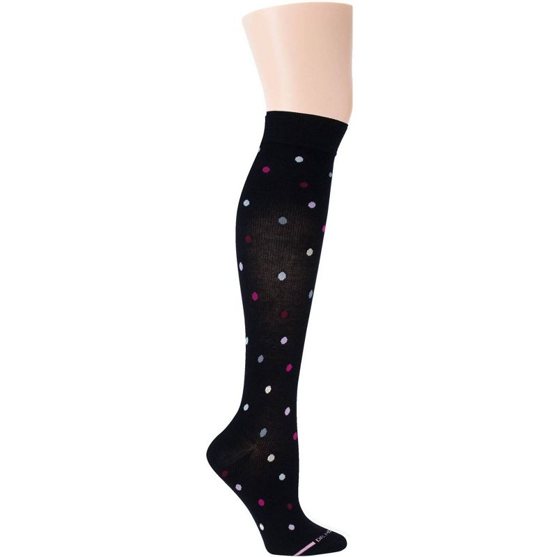 Dr. Motion Women's Mild Compression 3pk Knee High Socks - Black Dot/Stripes