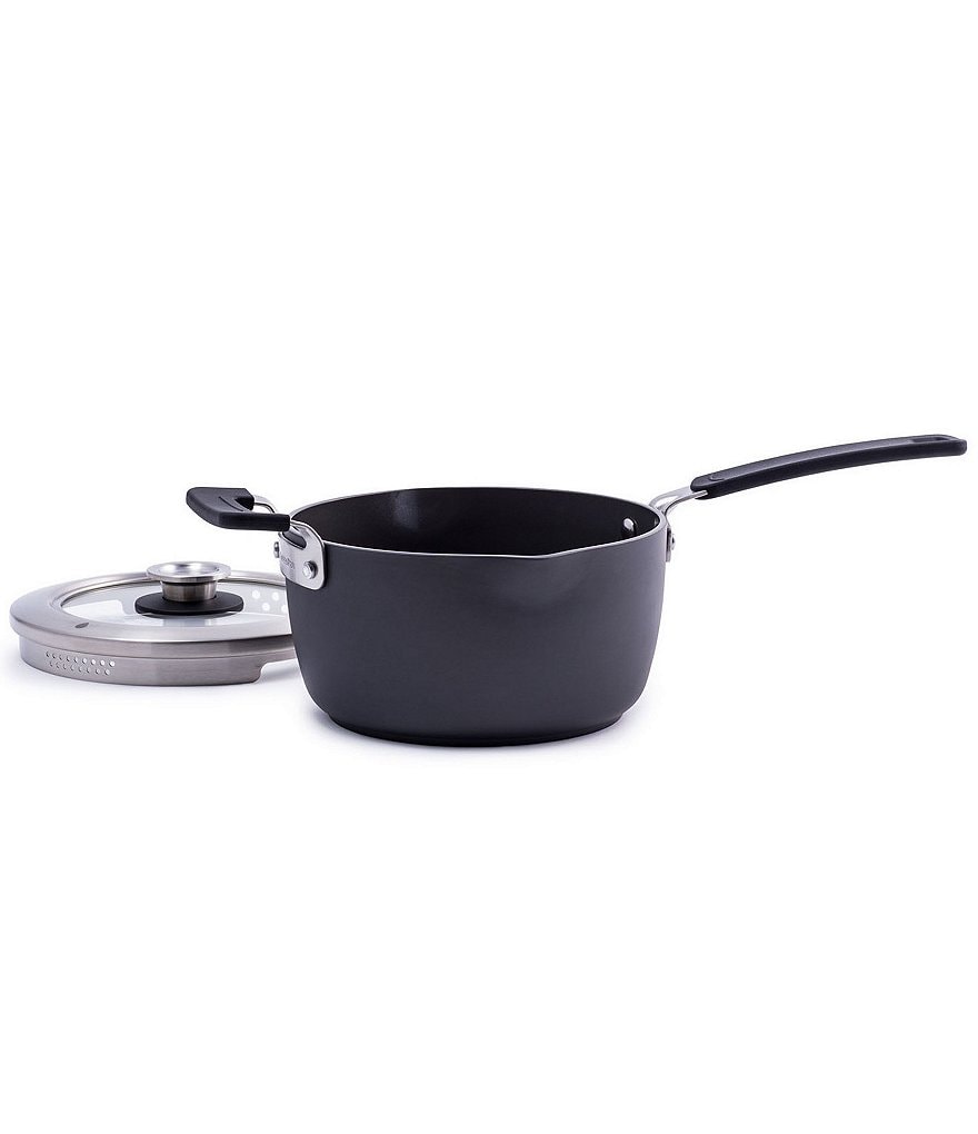 GreenPan Levels Hard Anodized Stackable Ceramic Non-Stick Saucepan with Straining Lid, 3-Quart