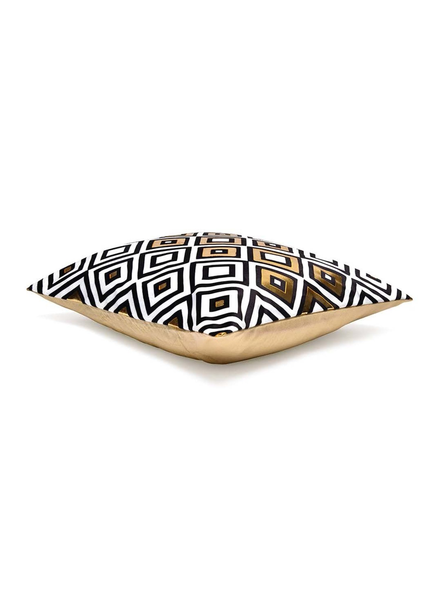 @home Nilkamal Off White & Gold Polyester Cushion Cover