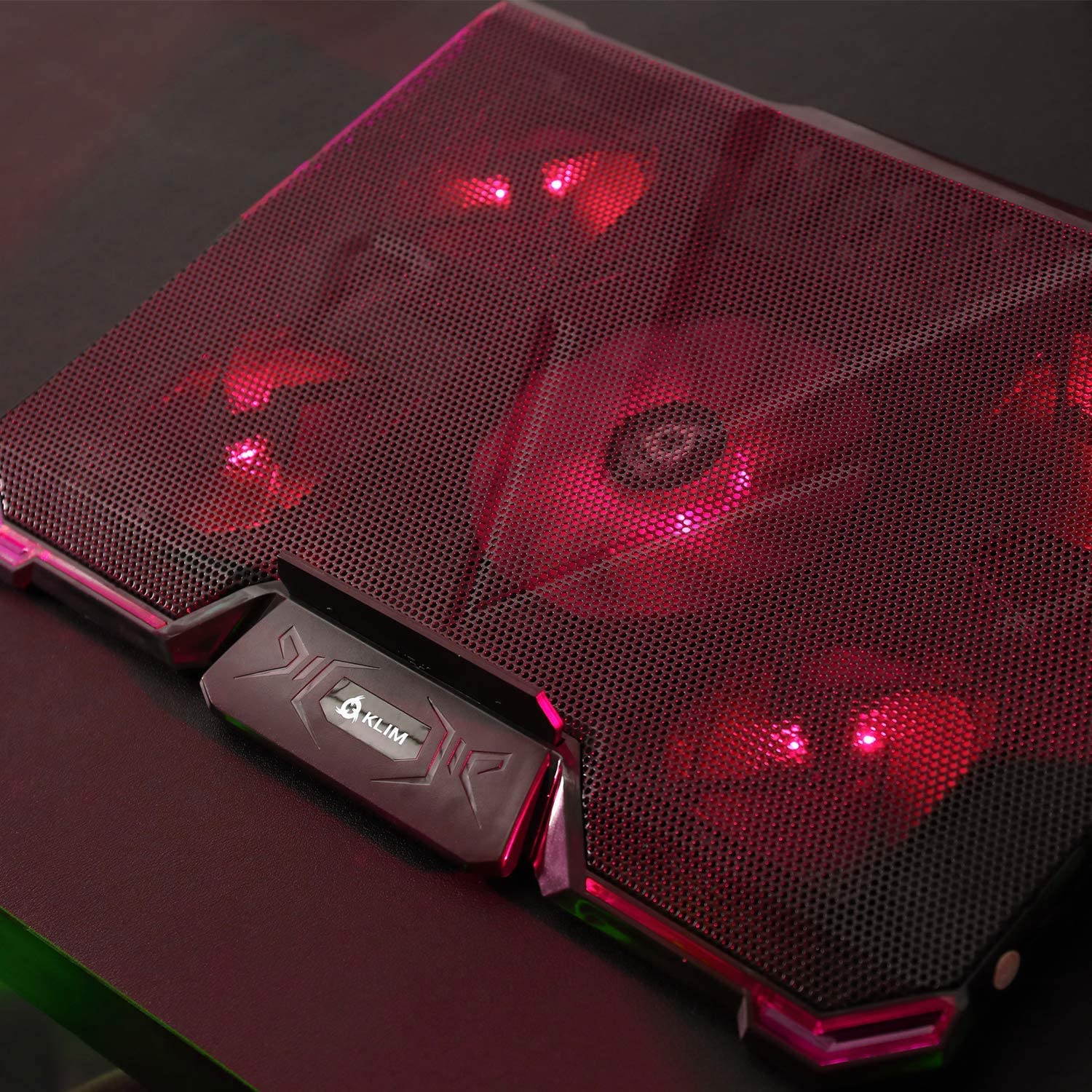 KLIM Cyclone Laptop Cooling Pad - 5 Fans Cooler - No More Overheating - Increase Your PC Performance and Life Expectancy - Ventilated Support for Laptop - Gaming Stand to Reduce Heating - Red