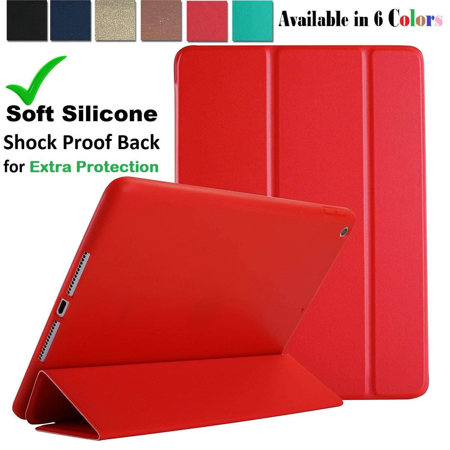 iPad Air Case 1st Gen 9.7 Inch 2013 - Soft Silicone Back (?For Extra Shock Protection) TriFold Ultra Slim Smart Cover Auto Sleep / Wake, MultiAngle Stand [iPad Air 1st Gen 9.7&rdquo; ]? Soft Back- Red
