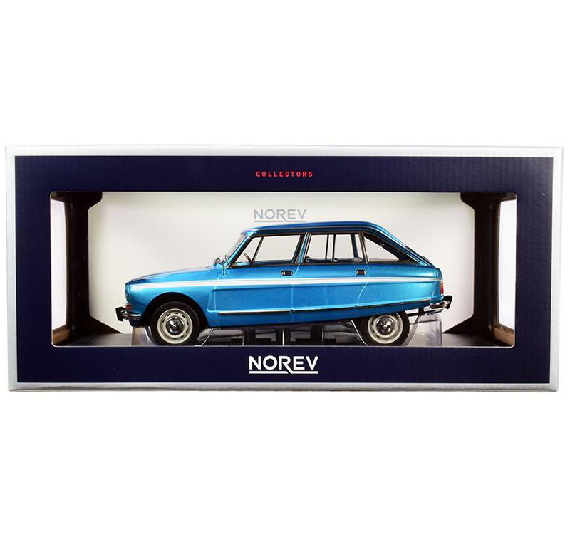 1974 Citroen Ami Super Delta Blue Metallic with White Stripes 1/18 Diecast Model Car by Norev