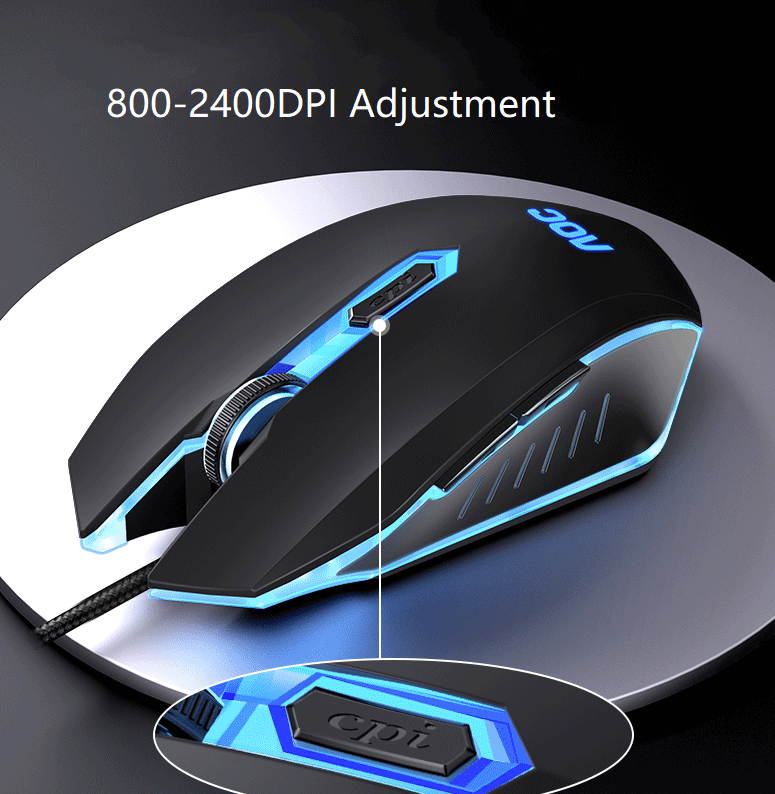 AOC Ergonomic Design GM140 6-Programmable Buttons, 2400 DPI Gaming Mouse for PC and Laptop, Cool Backlit