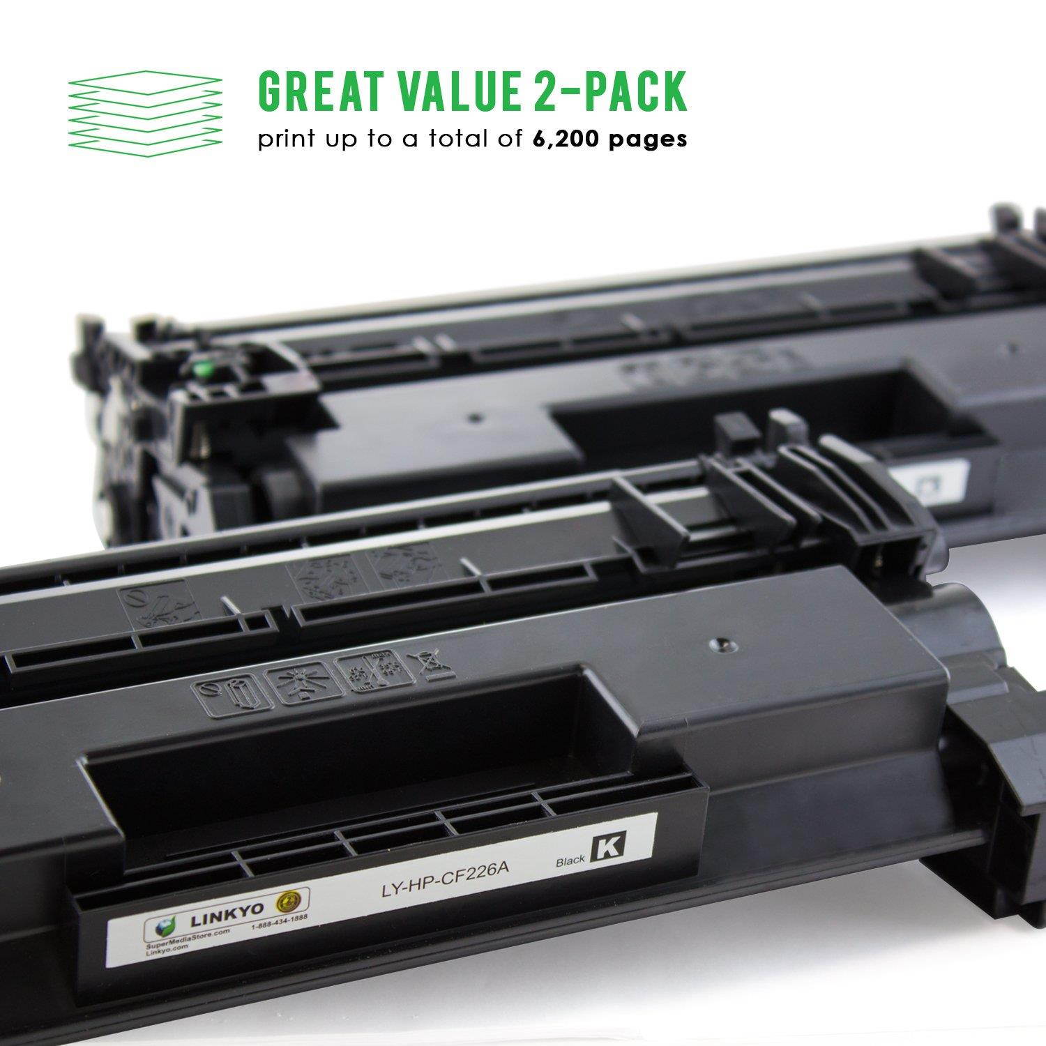 LINKYO Compatible Toner Cartridge Replacement HP 26A CF226A (Black, 2-Pack)