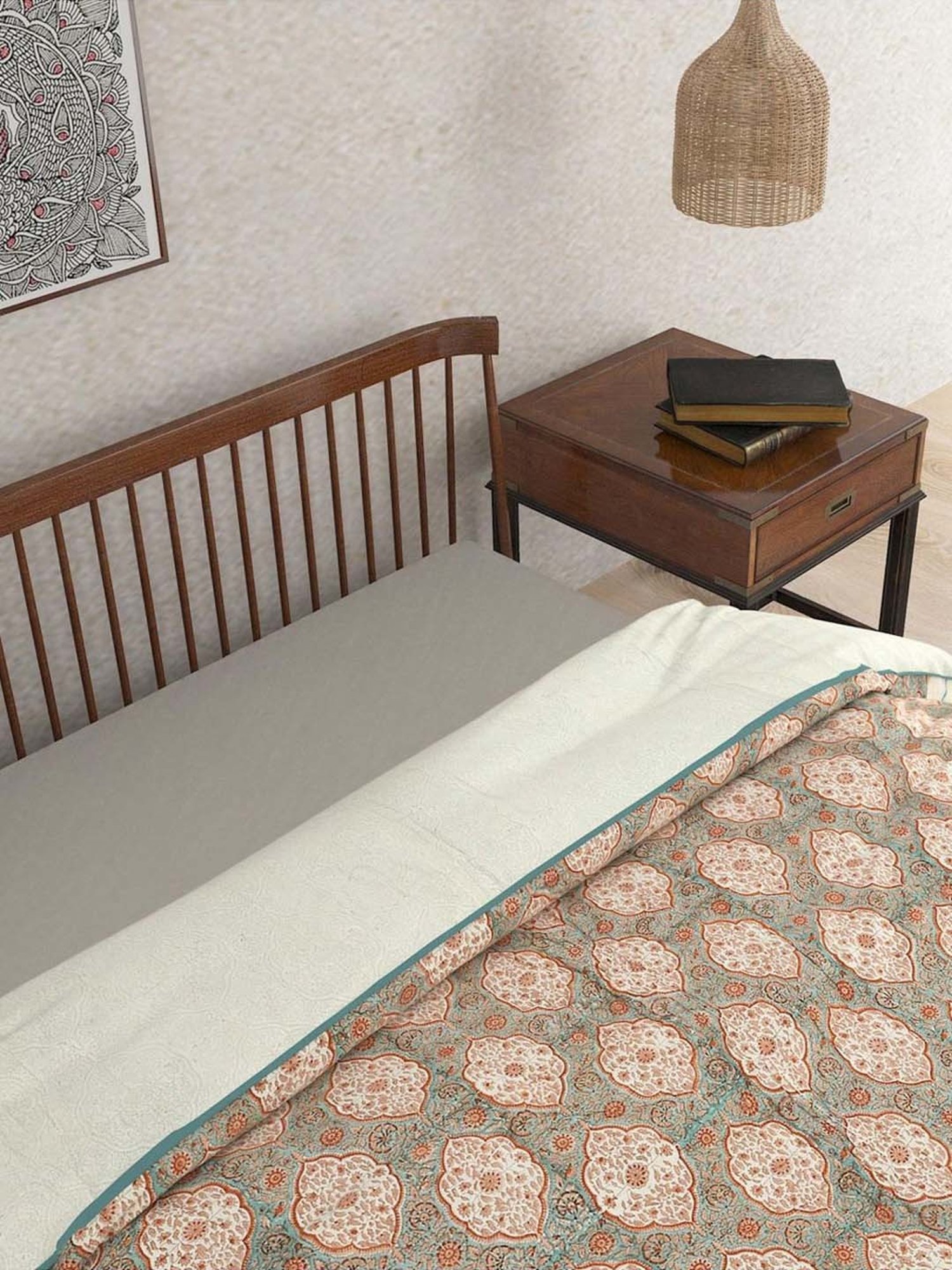 Maspar Vincent Green & Blue Cotton 120 TC Reversible Quilt - Set of 1