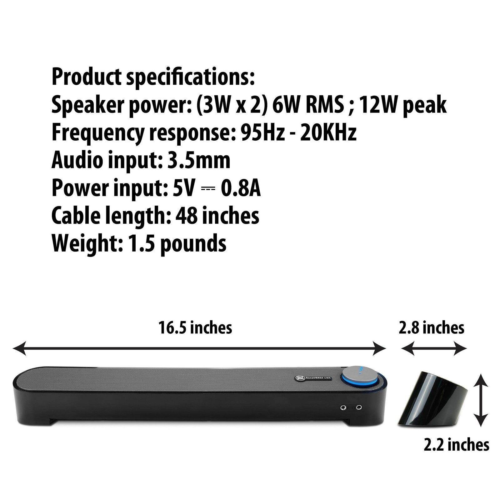 UBR PC Computer Speaker Soundbar 6W with Angled Design 3.5mm Headphone