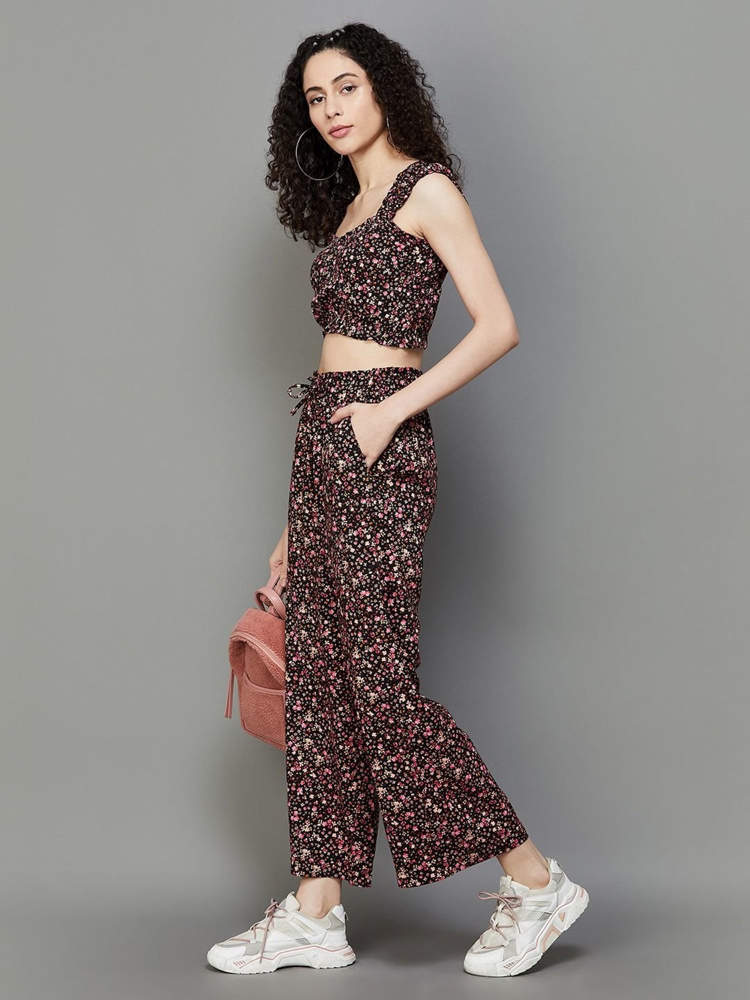 Ginger by Lifestyle Black Printed Top Pant Set