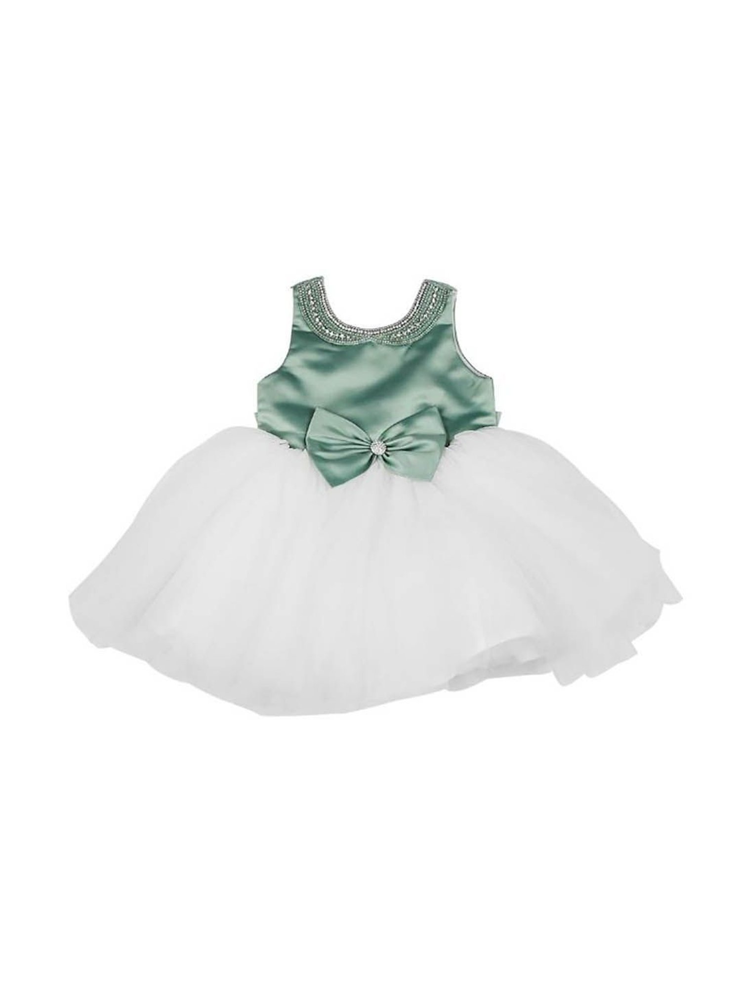 Mee Mee Kids Green & White Solid Frock