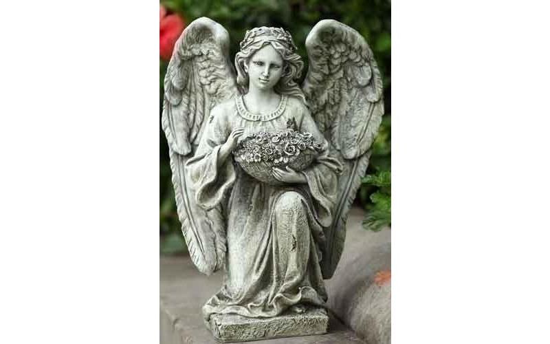 Roman 15" Kneeling Angel with Flowers Outdoor Patio Garden Statue Figure - Gray