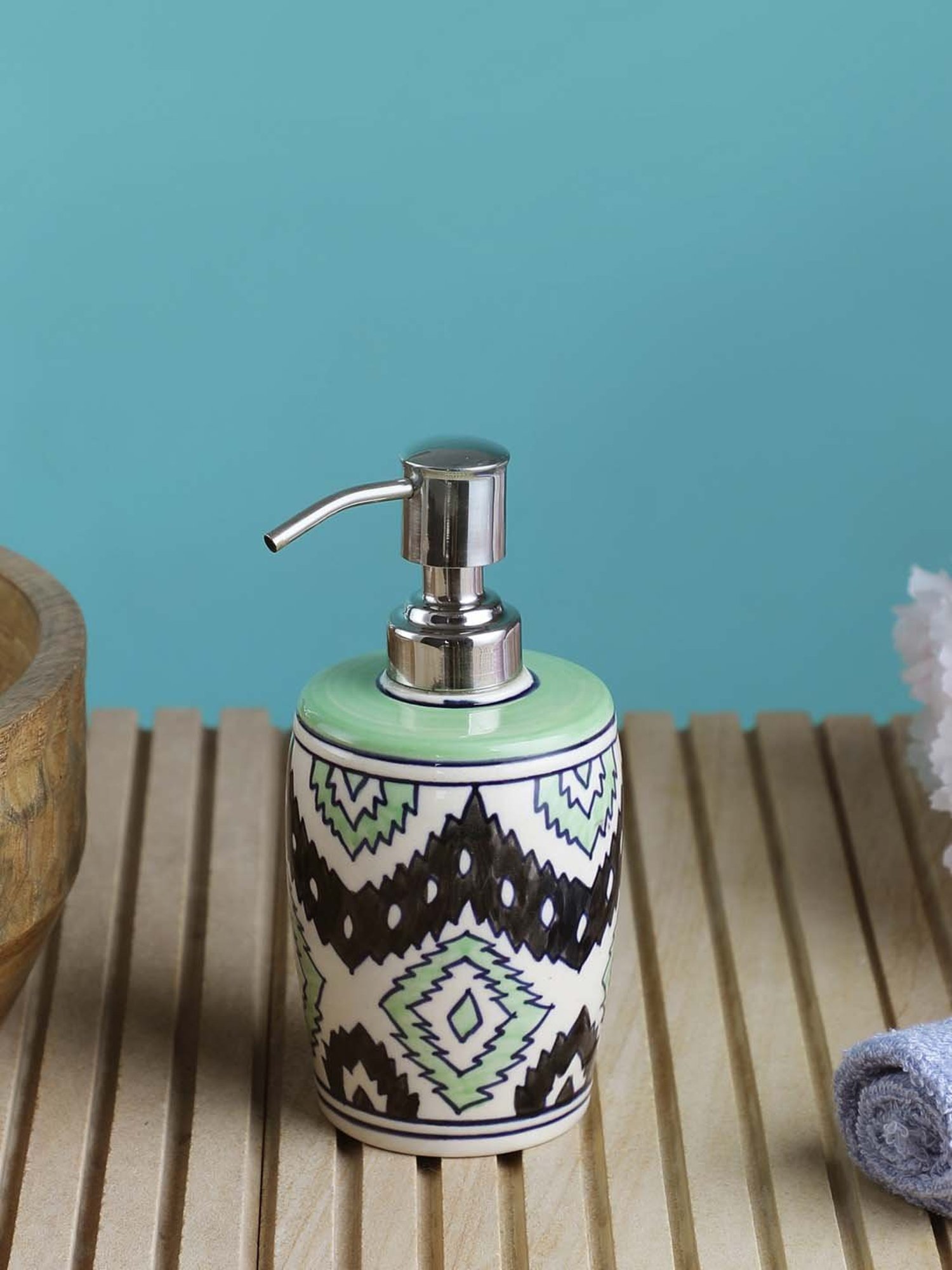 VarEesha Multicolor Ceramic Aztec Liquid Soap Dispener (0.30L) - Set of 1