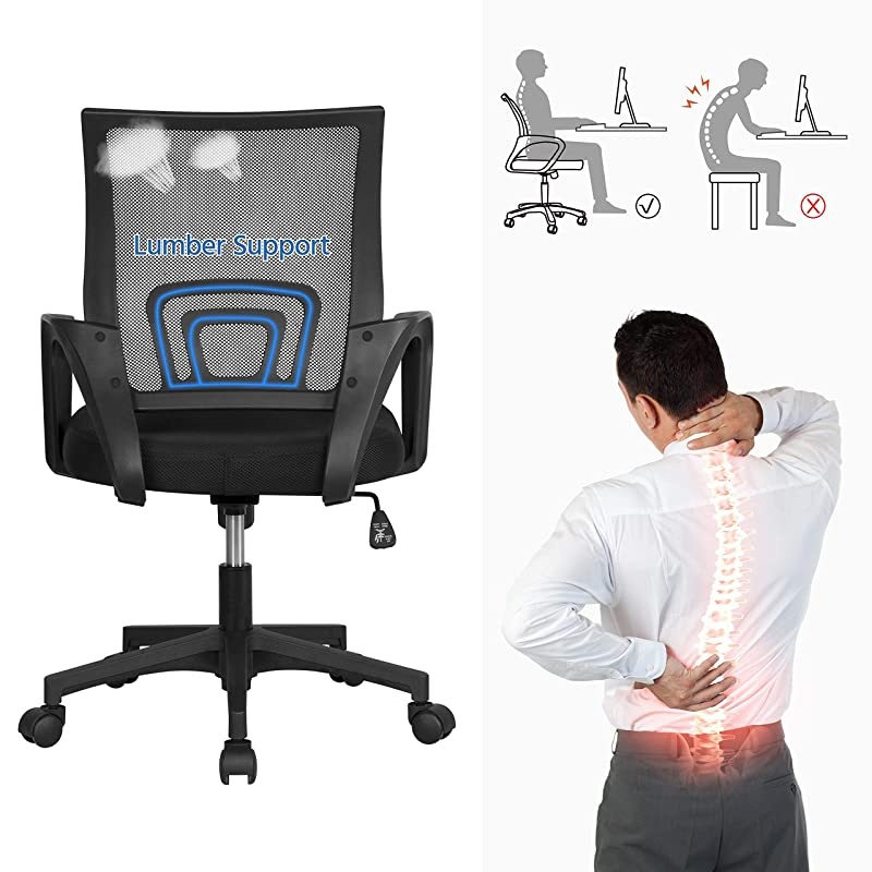 Office Chair Ergonomic Desk Chair MidBack Big Computer Chair Mesh Swivel Chair with Lumbar Support