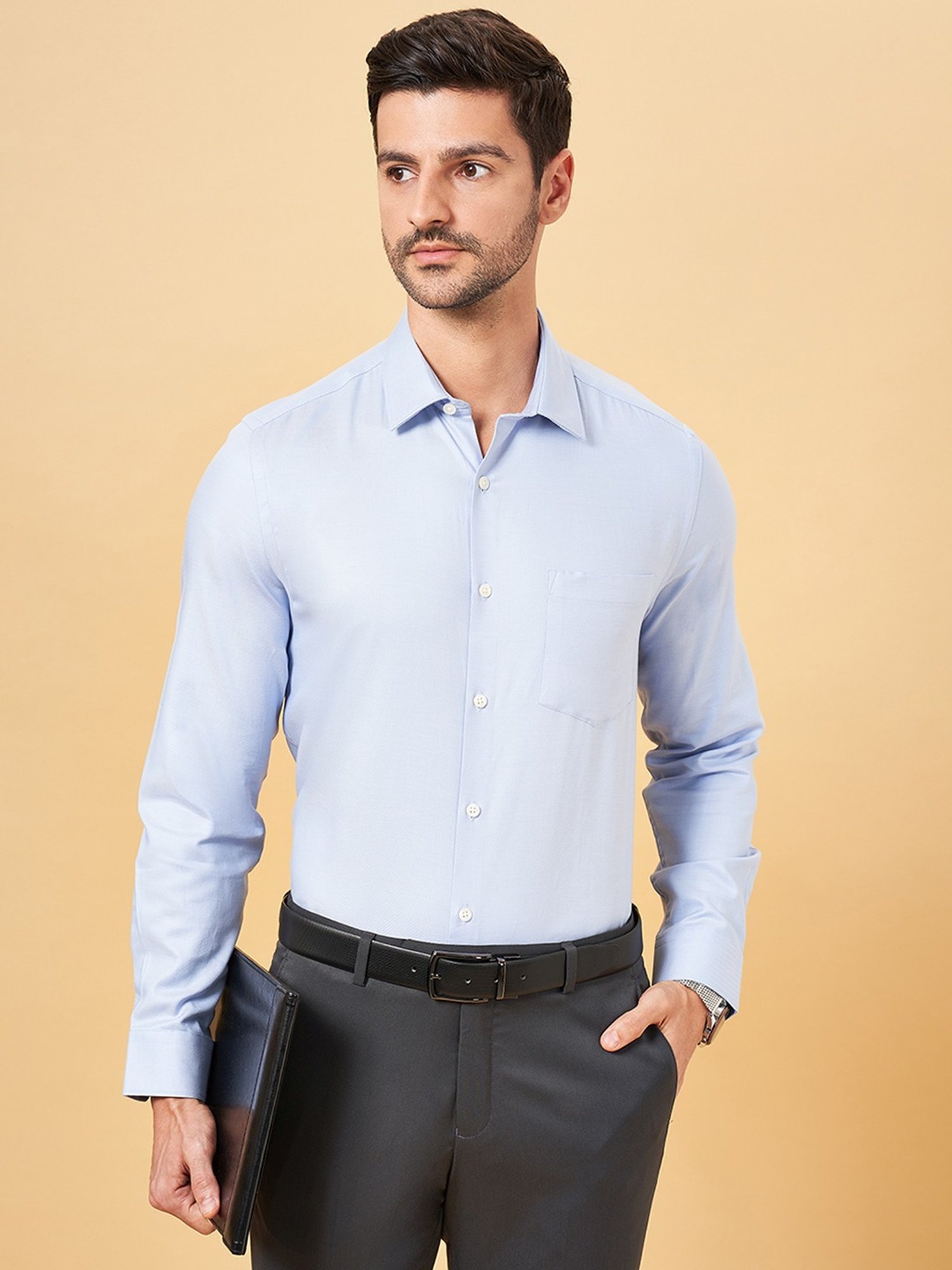 Peregrine by Pantaloons Vista Blue Cotton Regular Fit Shirt