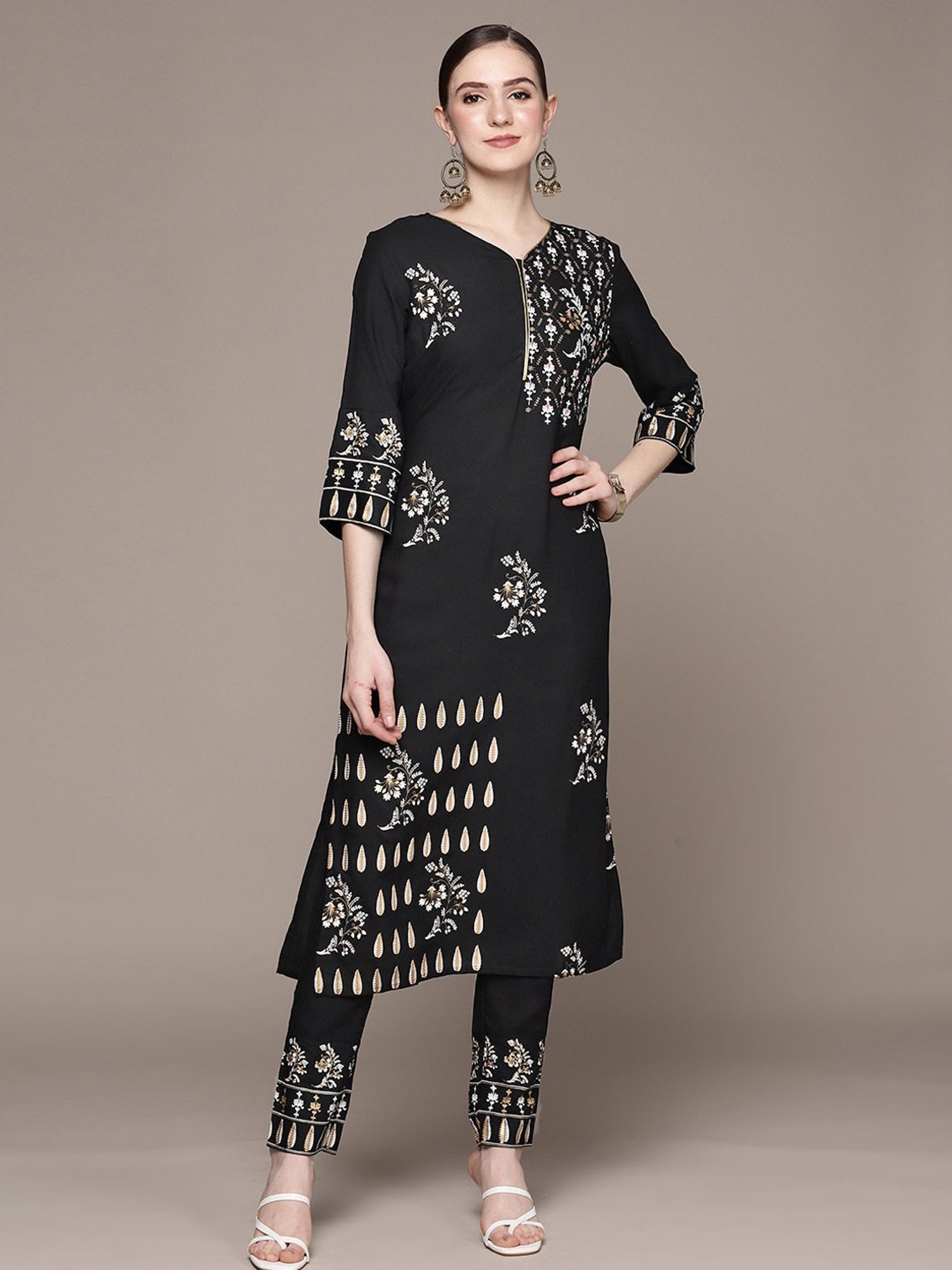 Ziyaa Black Embellished Kurta Pant Set