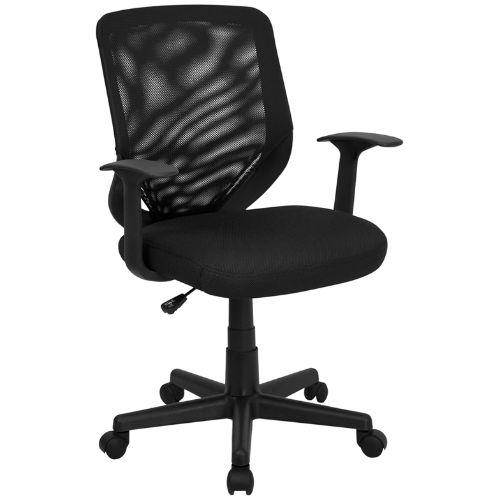 Mid-Back Black Mesh Tapered Back Swivel Task Chair with T-Arms