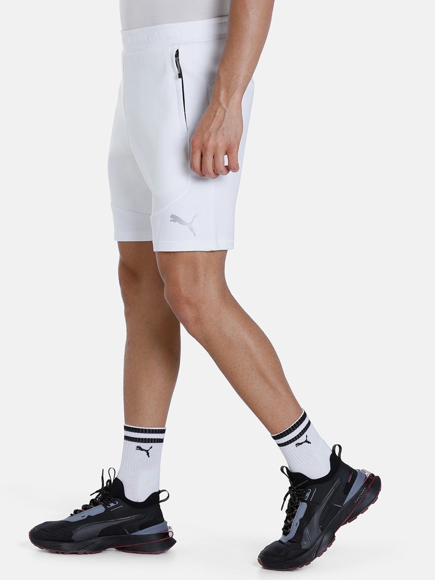 Puma White Cotton Regular Fit Shorts