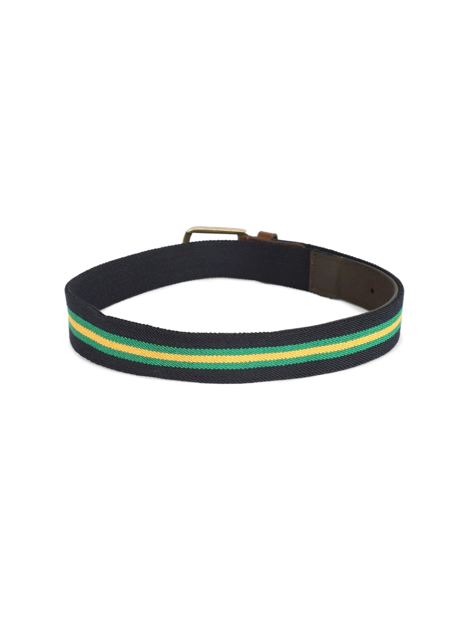 Simon Carter Black Leather Striped Casual Belt for Men