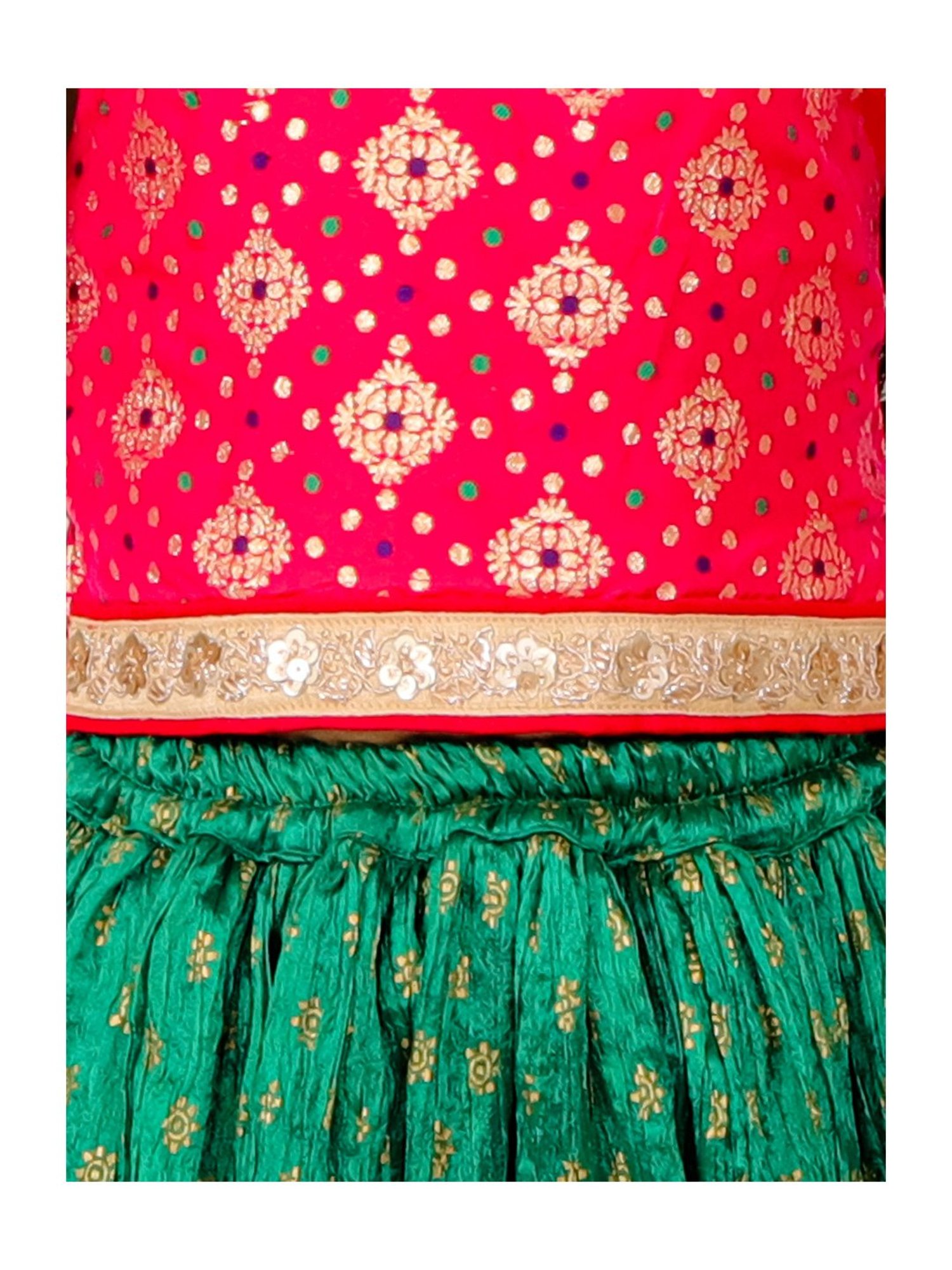 TWISHA Kids Red & Green Self Design Top with Ghagra