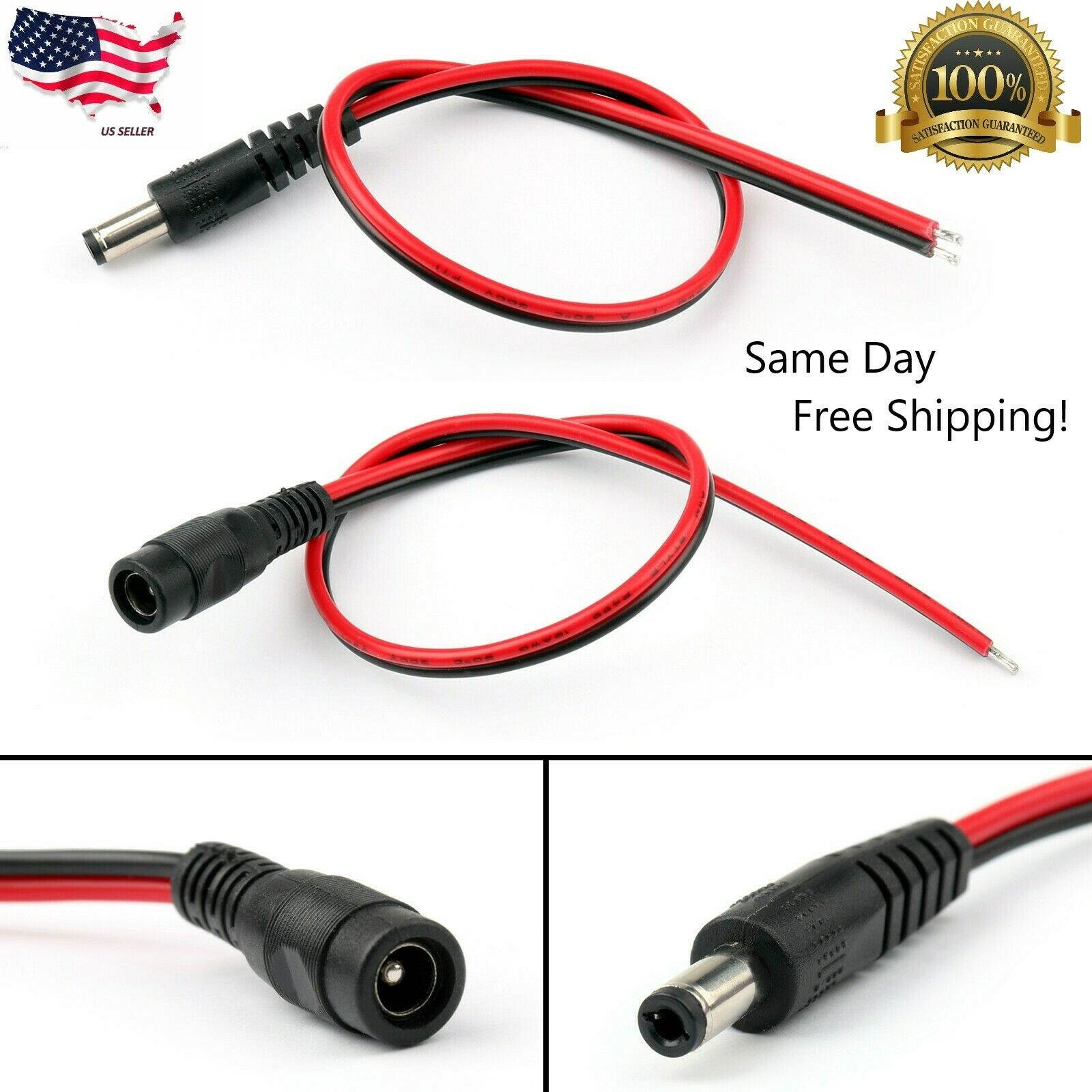 DC Power 5.5x2.1mm Male Female Plug Pigtail Cable Tinned For Laptop Adapter US