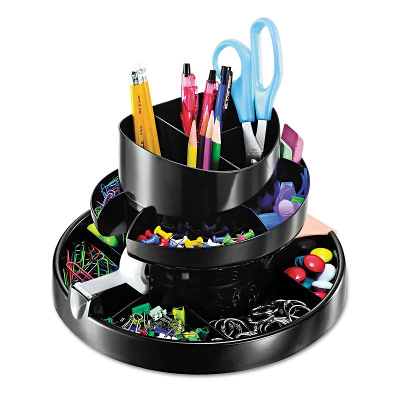 Officemate Rotary Organizer 16 Compartments 10-1/4"x10-1/4" 6-3/4" BK 26255