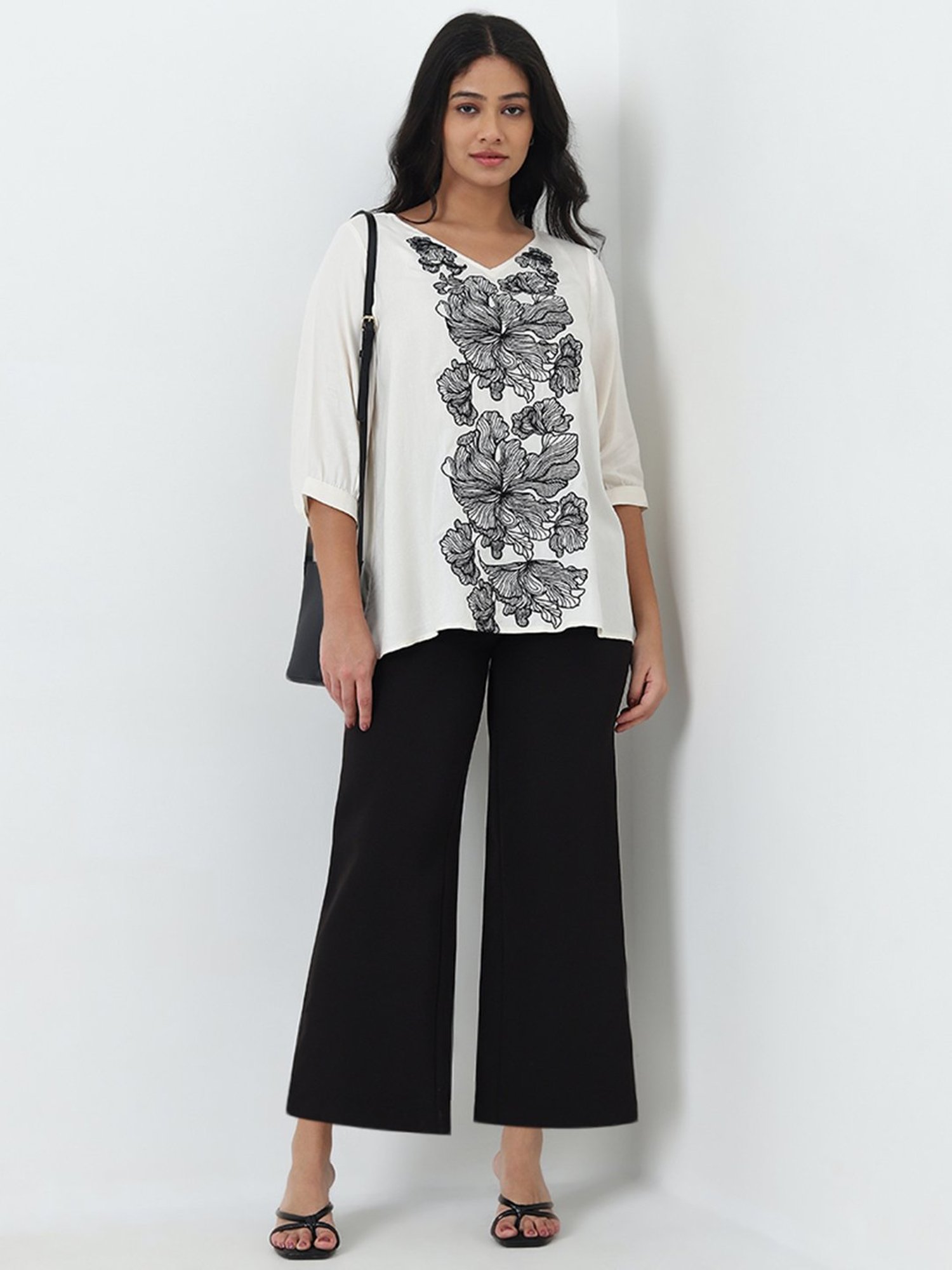 Gia by Westside Off-White Floral Embroidered Top