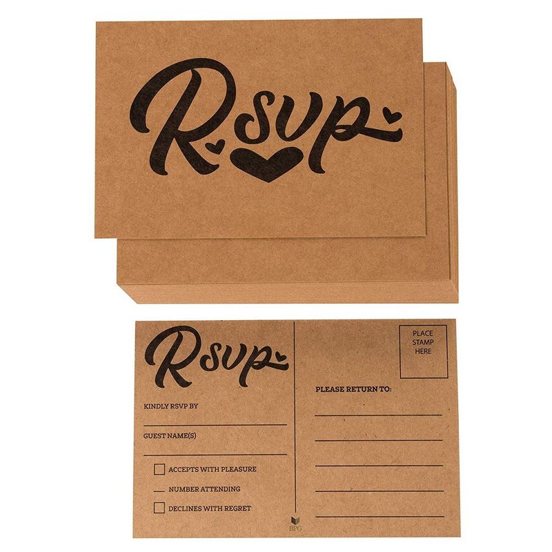 Sustainable Greetings 60-Pack Brown Kraft RSVP Party Invitation Cards, RVSP Postcards, 4x6 in