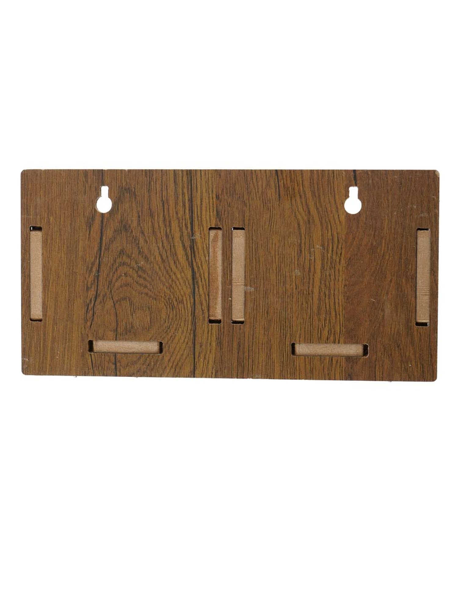 eCraftIndia Brown Wooden 6-in-1 Hook 'Swastik And Om' Keyholder With Shelf