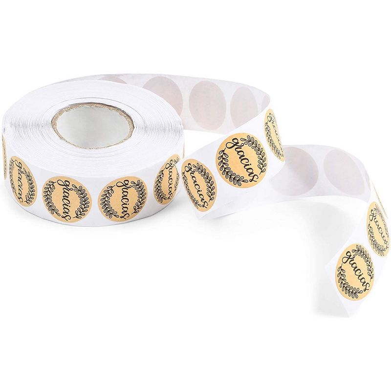 Stockroom Plus 1000-Piece Kraft Brown Round Circles Gracias Spanish Thank You Stickers Labels Roll 1 in
