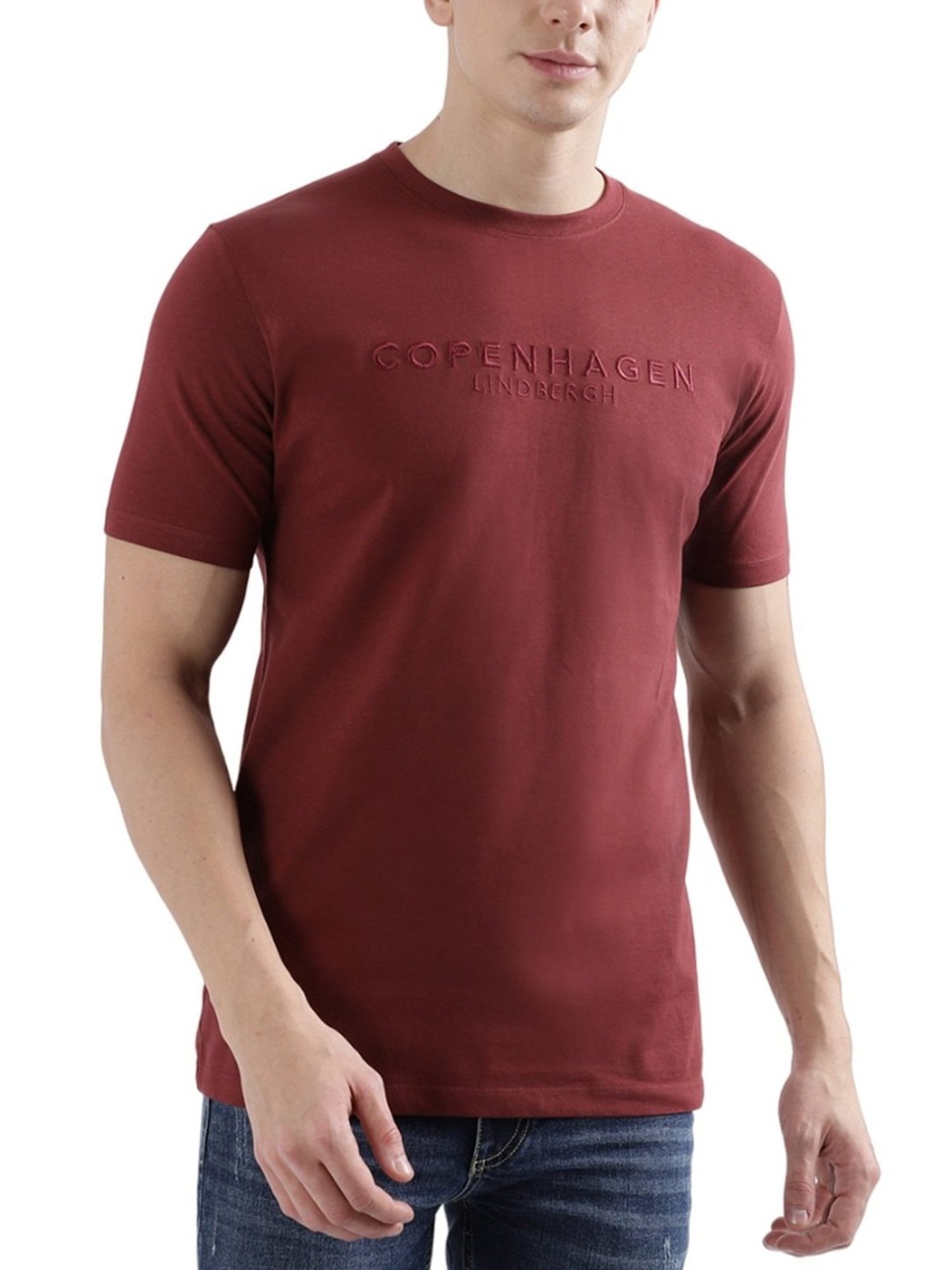 Lindbergh Maroon Regular Fit T-Shirt