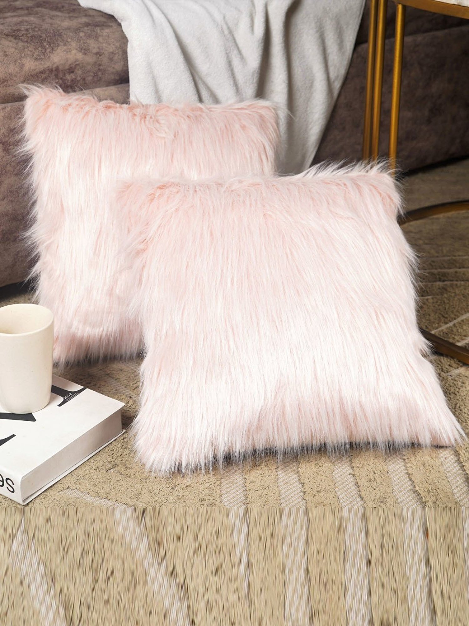The Artment BrushedDreams Faux Fur Pink Purr Cushion Cover (Set of 2)