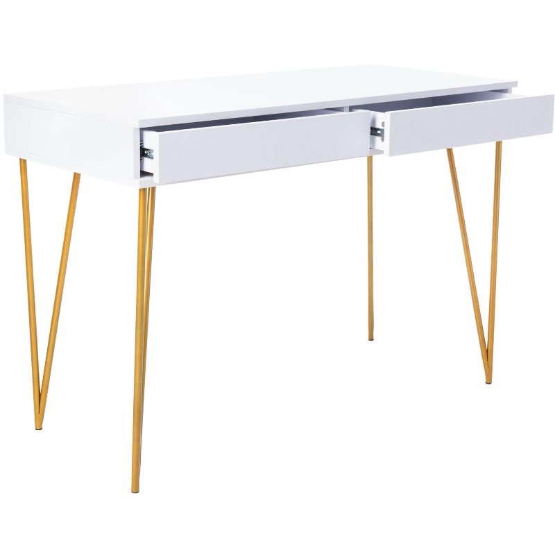 Pine Two Drawer Desk - White/Gold - Safavieh