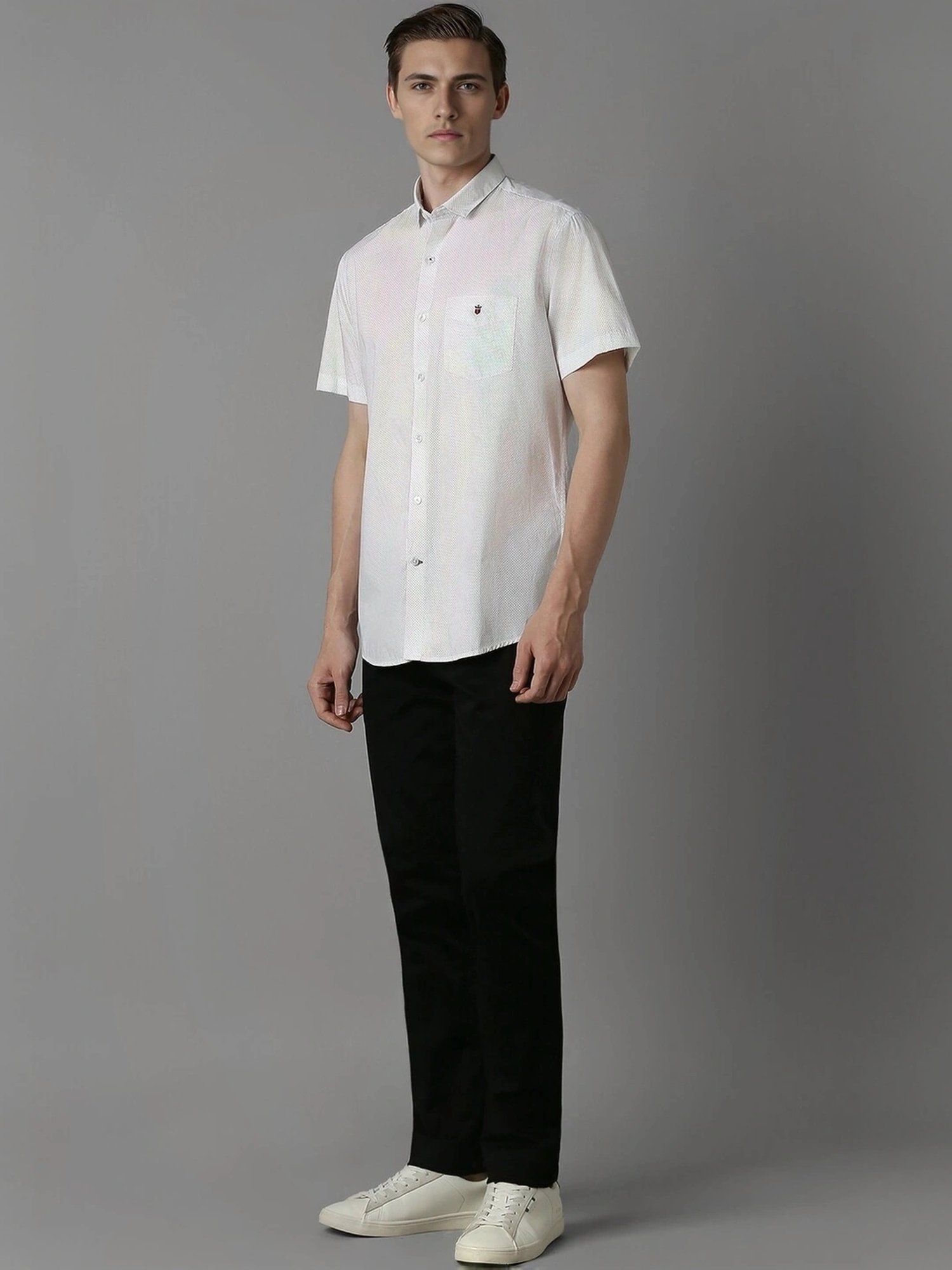 Louis Philippe White Cotton Slim Fit Printed Shirt