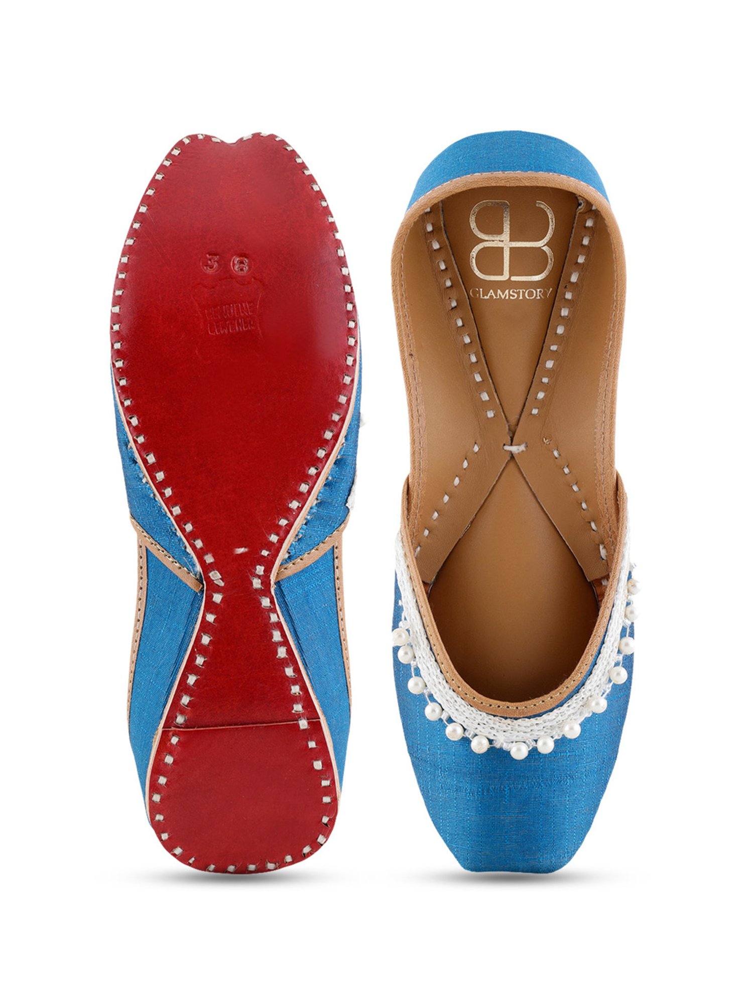 Glam Story Women's Zuhra Blue Ethnic Juttis