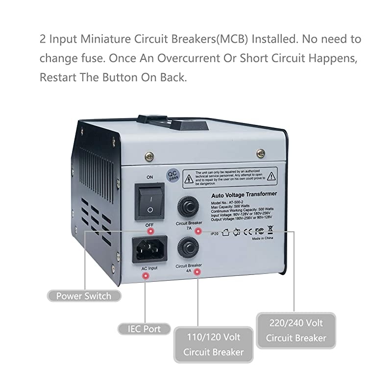 500 Watt Voltage Transformer Converter Auto Step Up Step Down 110120Volts 220240 Volts WExtra Surge Protection Circuit Breaker Protection Soft Start Function