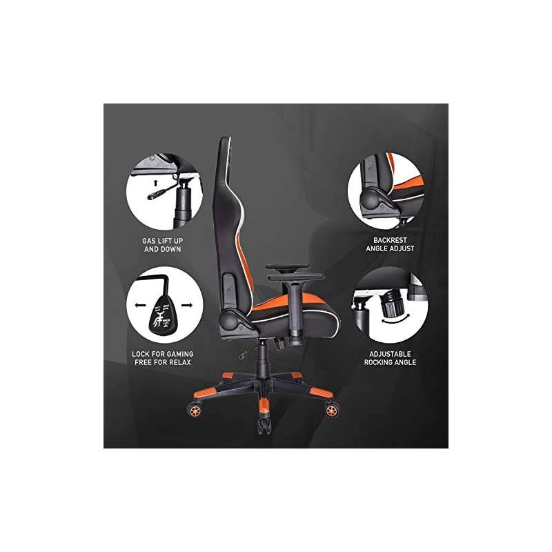 Gaming Chair GP Series- Professional & Textured- Gaming/Streaming - Long time Sitting- Inspired by Racing car- Ergonomic Design- Rocking Function (Orange)