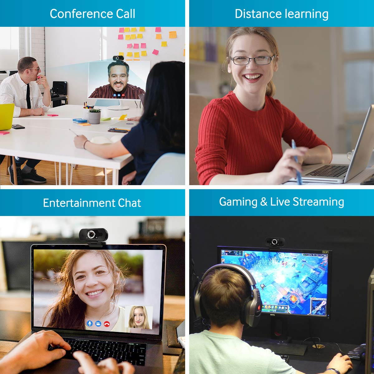 PC Webcam, Auto Focus 1080P Full HD Webcam Streaming Computer Web Camera -USB Computer Camera for PC Laptop Desktop Video Calling,Conferencing