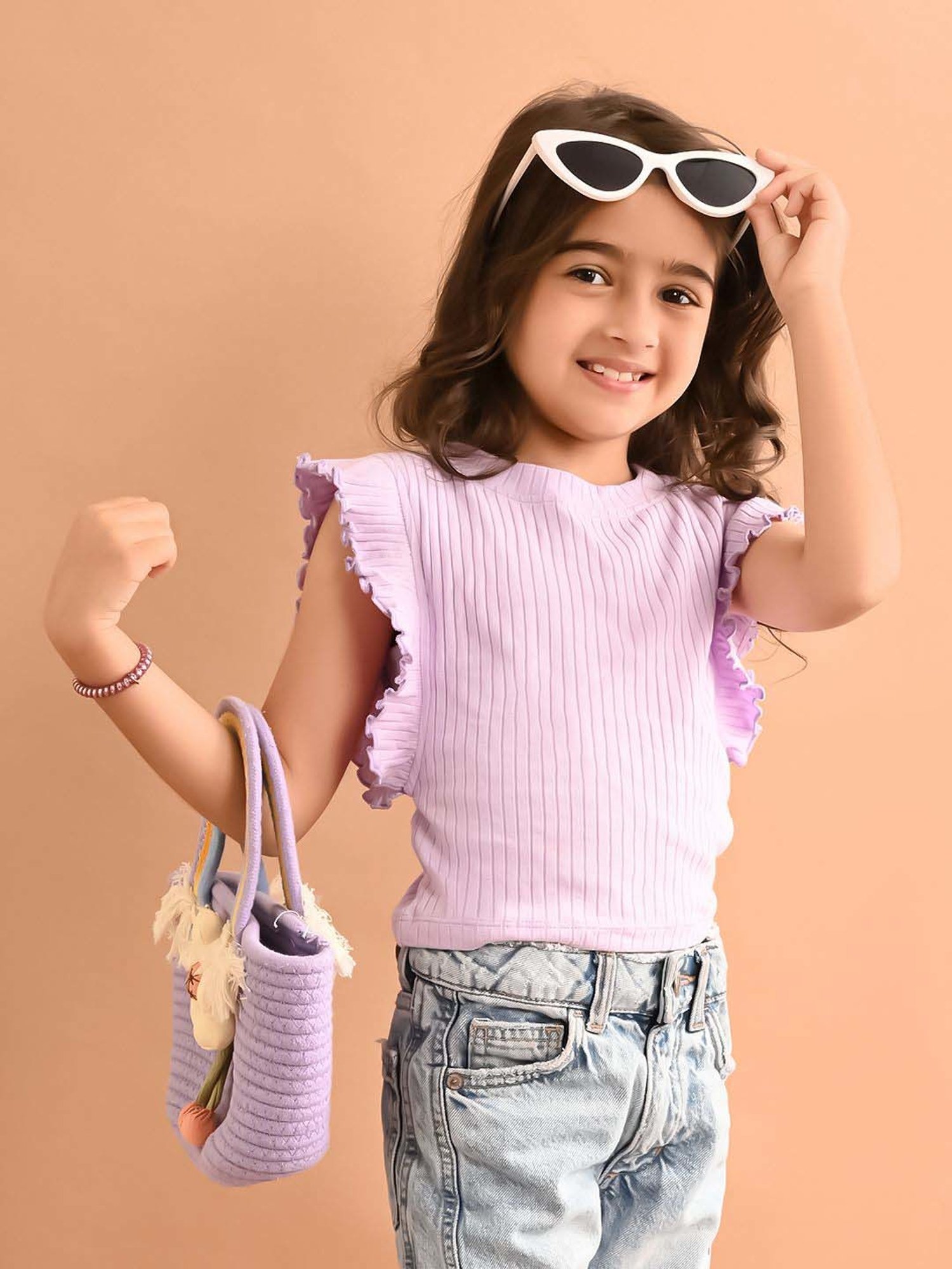 LilPicks Kids Lavender Cotton Regular Fit Top