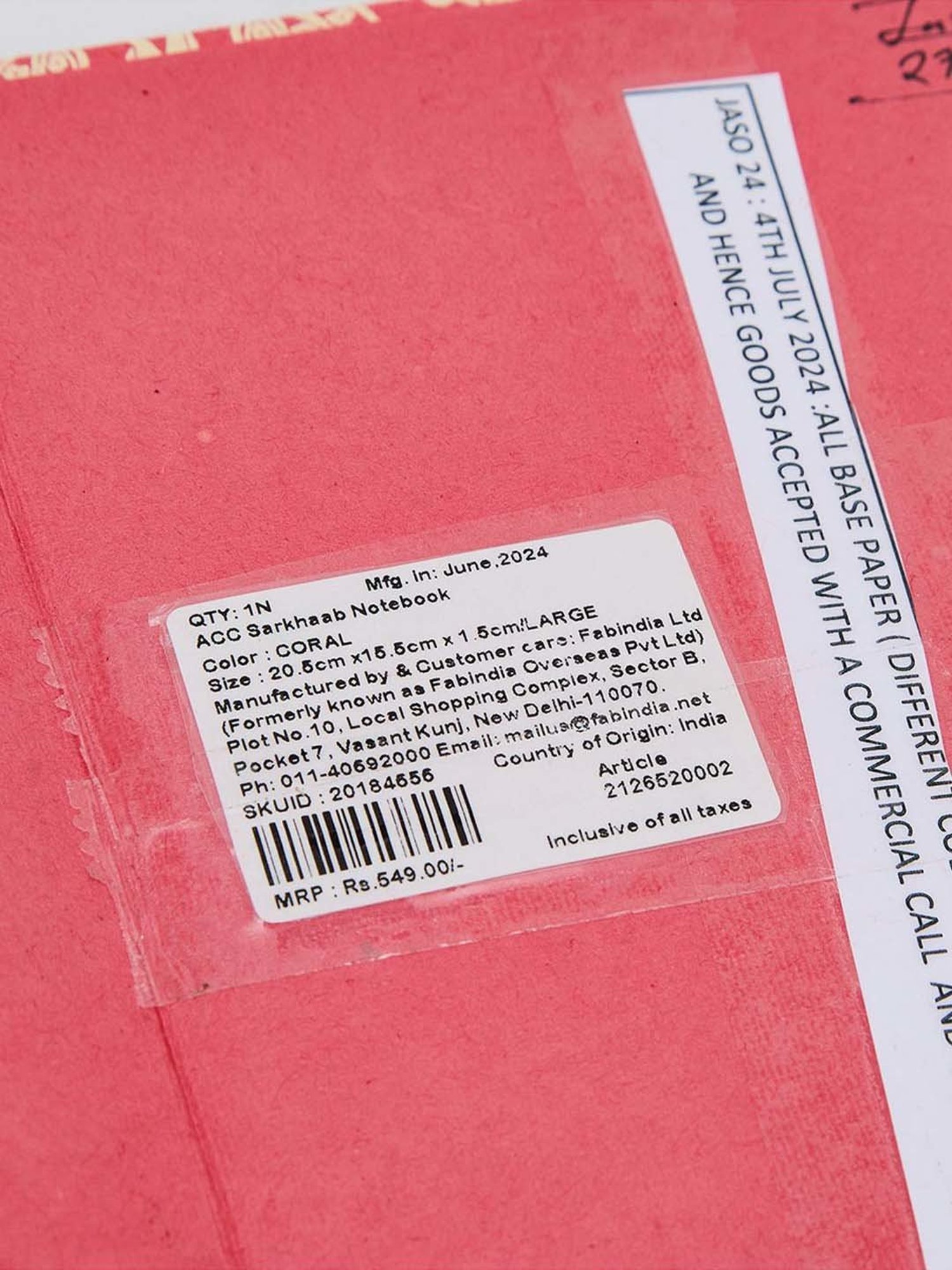 Fabindia Home Pink Paper Printed Sarkhaab Large Notebook