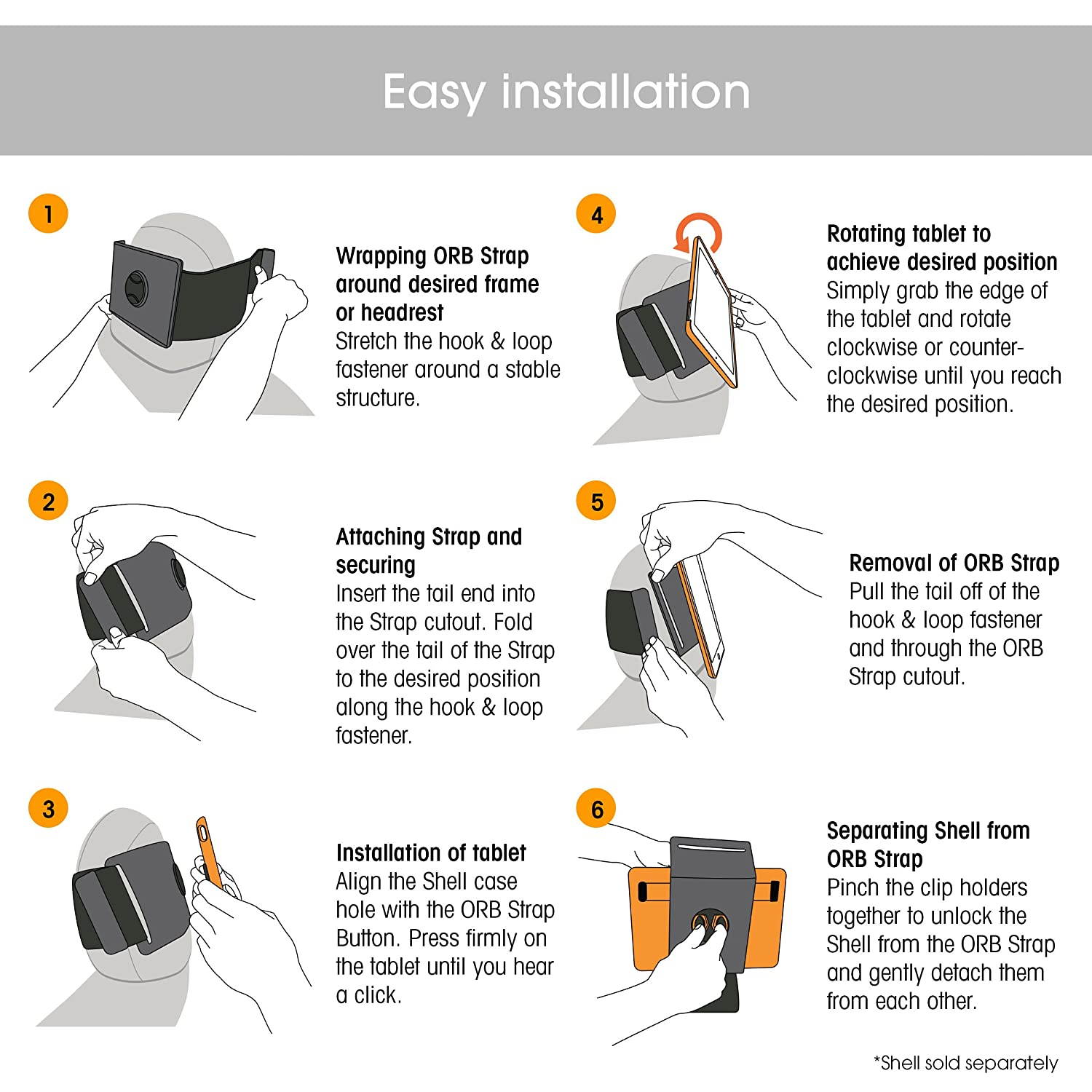 rooCASE Universal Tablet Orb Bundle, Exec Portfolio Case for 7 inch Tablet with Orb Strap Holder