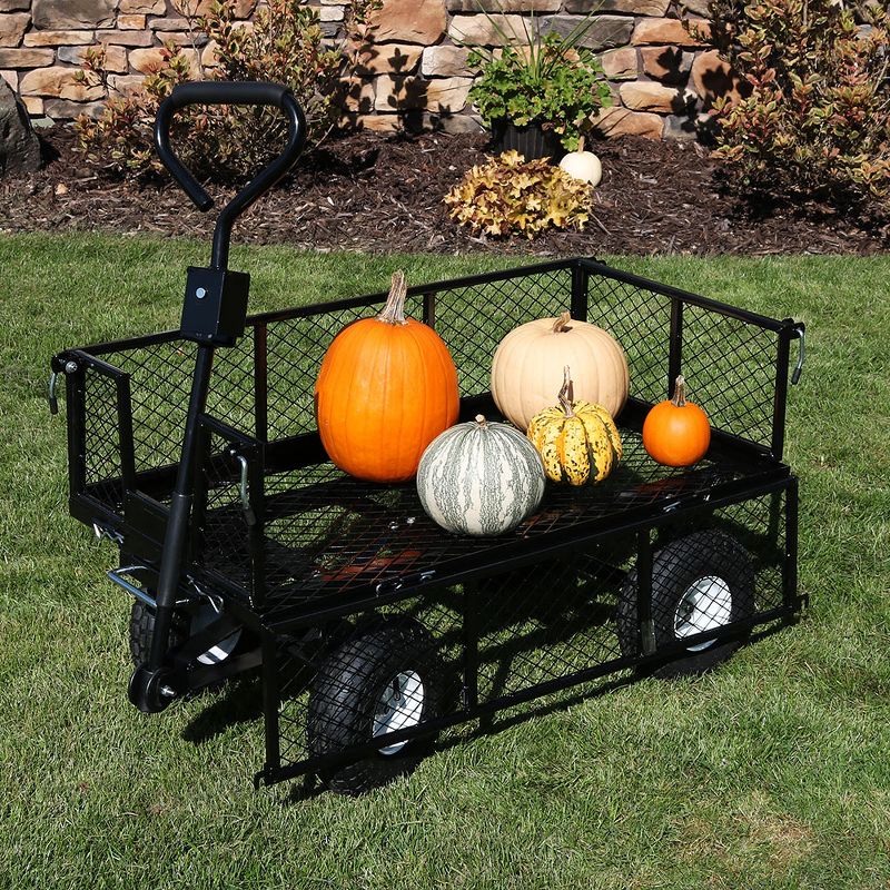 Sunnydaze Outdoor Lawn and Garden Heavy-Duty Durable Steel Mesh Utility Dump Wagon Cart with Removable Sides - Black